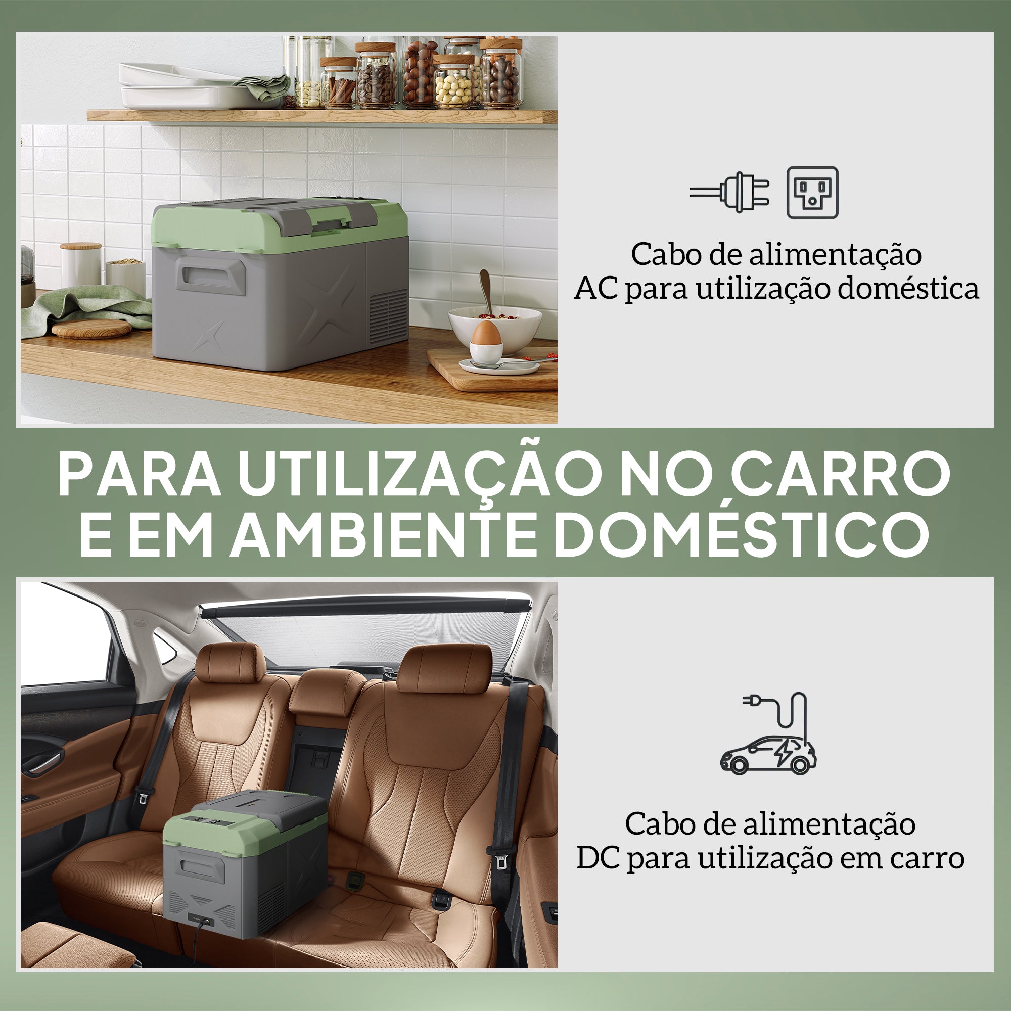 Geleira Portátil Elétrica - 17,4L Cinza e Verde 61x34x32,4 cm