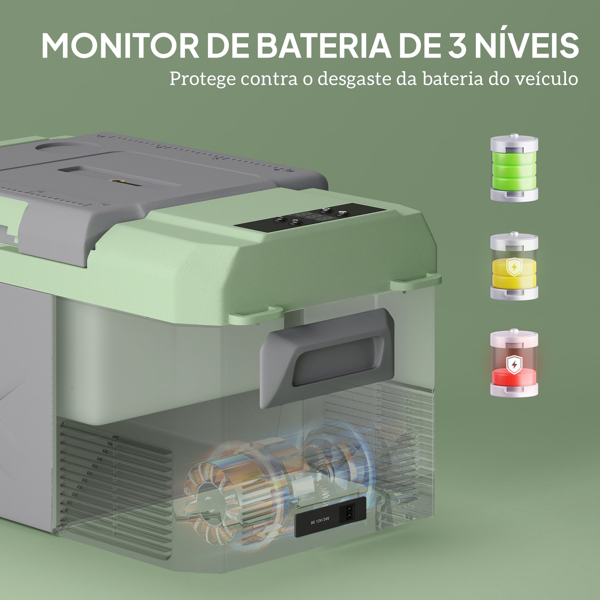 Geleira Portátil Elétrica - 17,4L Cinza e Verde 61x34x32,4 cm