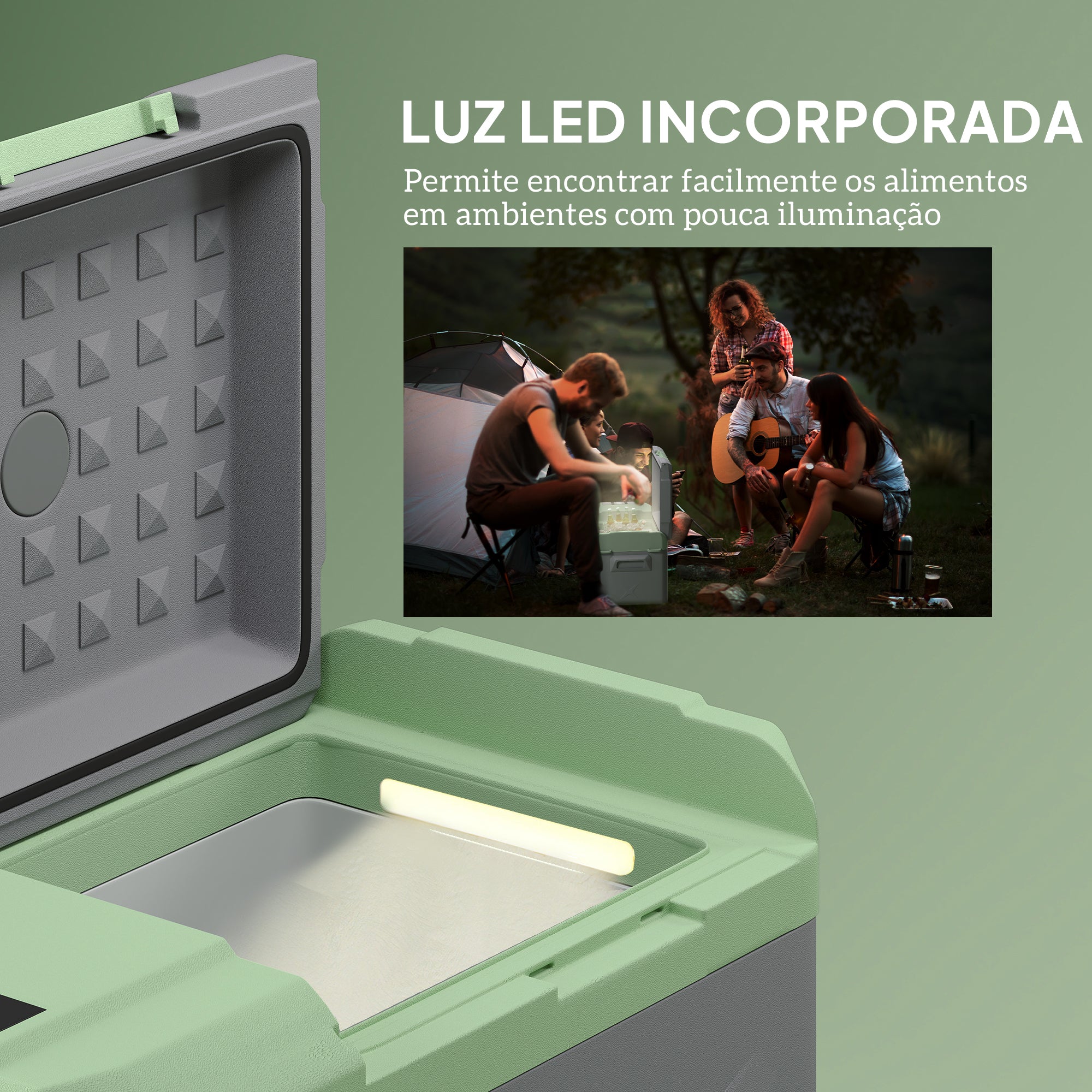 Geleira Portátil Elétrica - 17,4L Cinza e Verde 61x34x32,4 cm