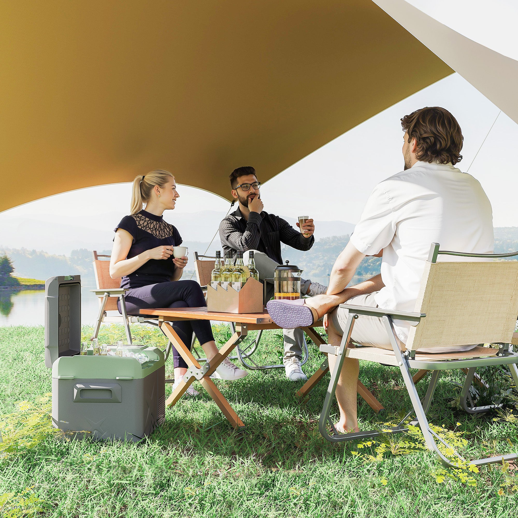 Geleira Portátil Elétrica - 17,4L Cinza e Verde 61x34x32,4 cm