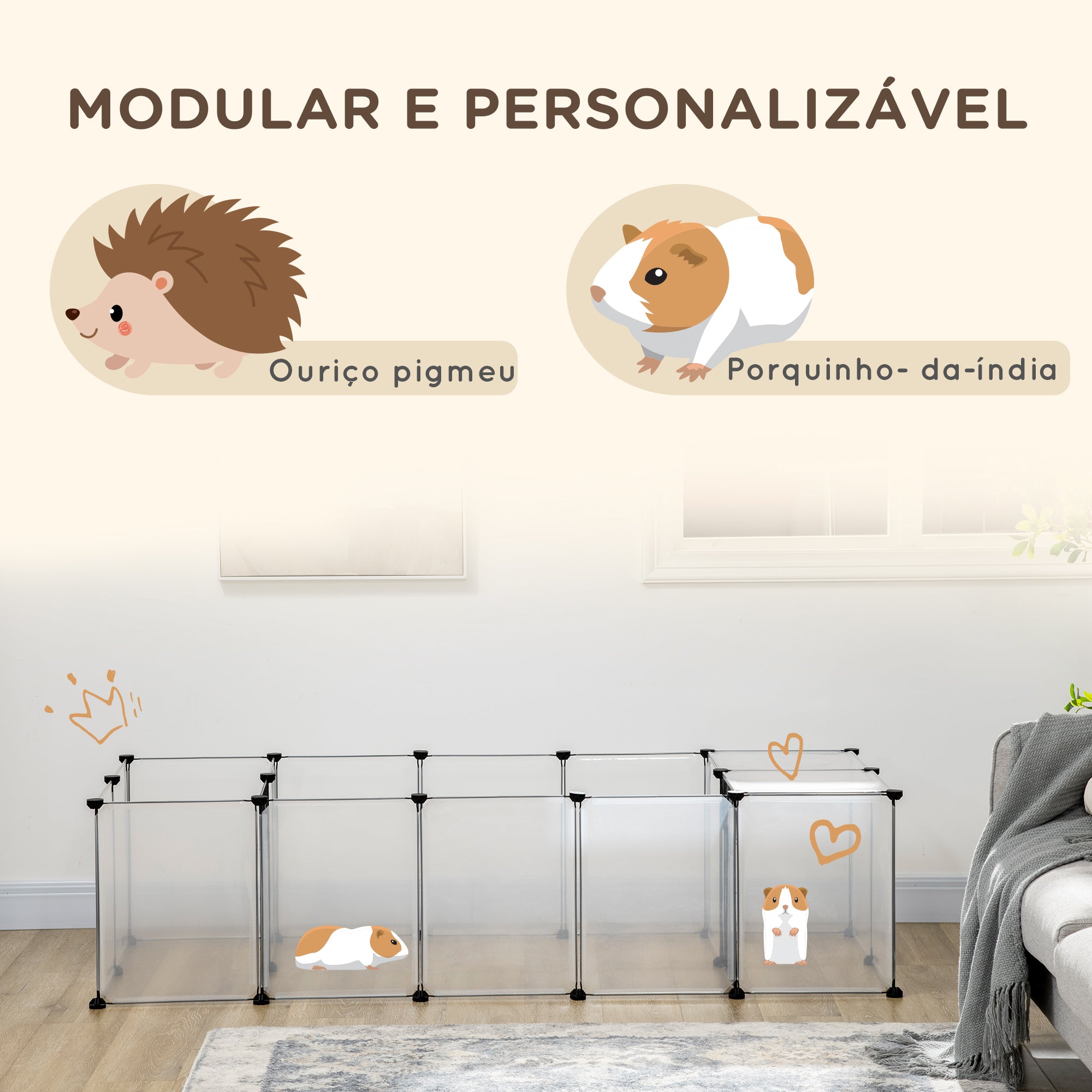 Recinto Modular para Pequenos Animais 175x70x45 cm Translúcido e Preto