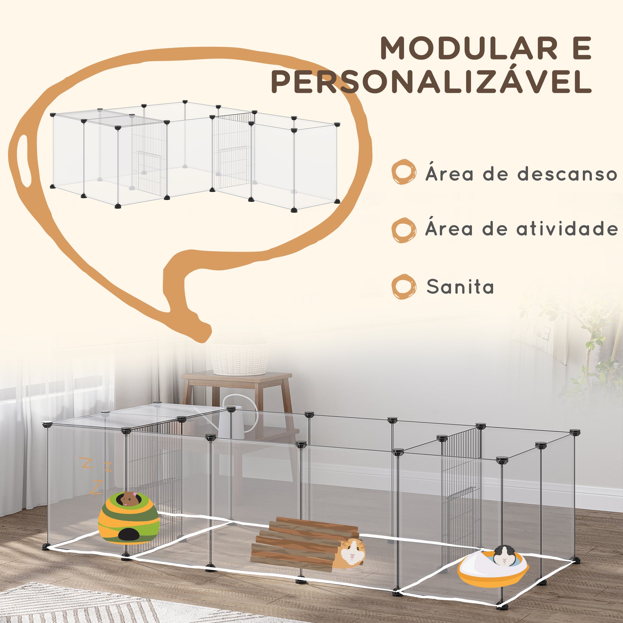 Recinto Modular para Pequenos Animais 175x70x45 cm Translúcido e Preto