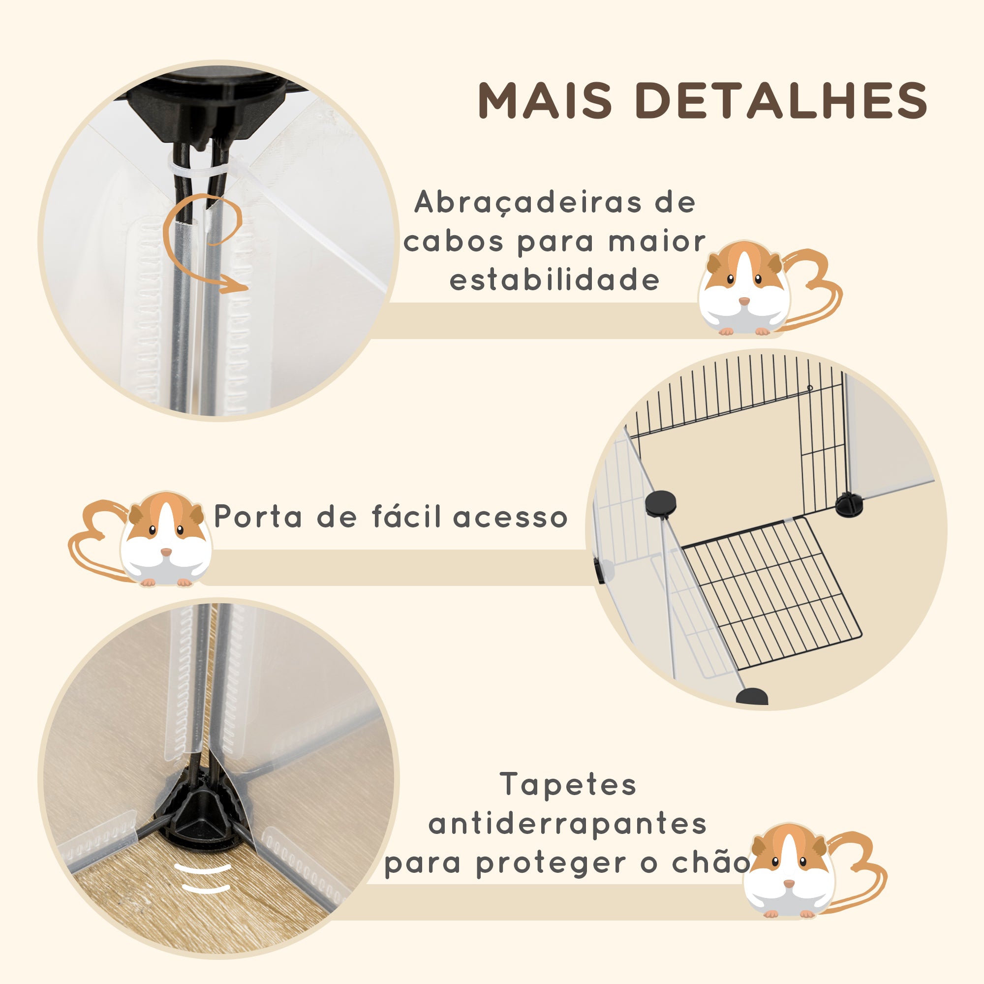 Recinto Modular para Pequenos Animais 175x70x45 cm Translúcido e Preto