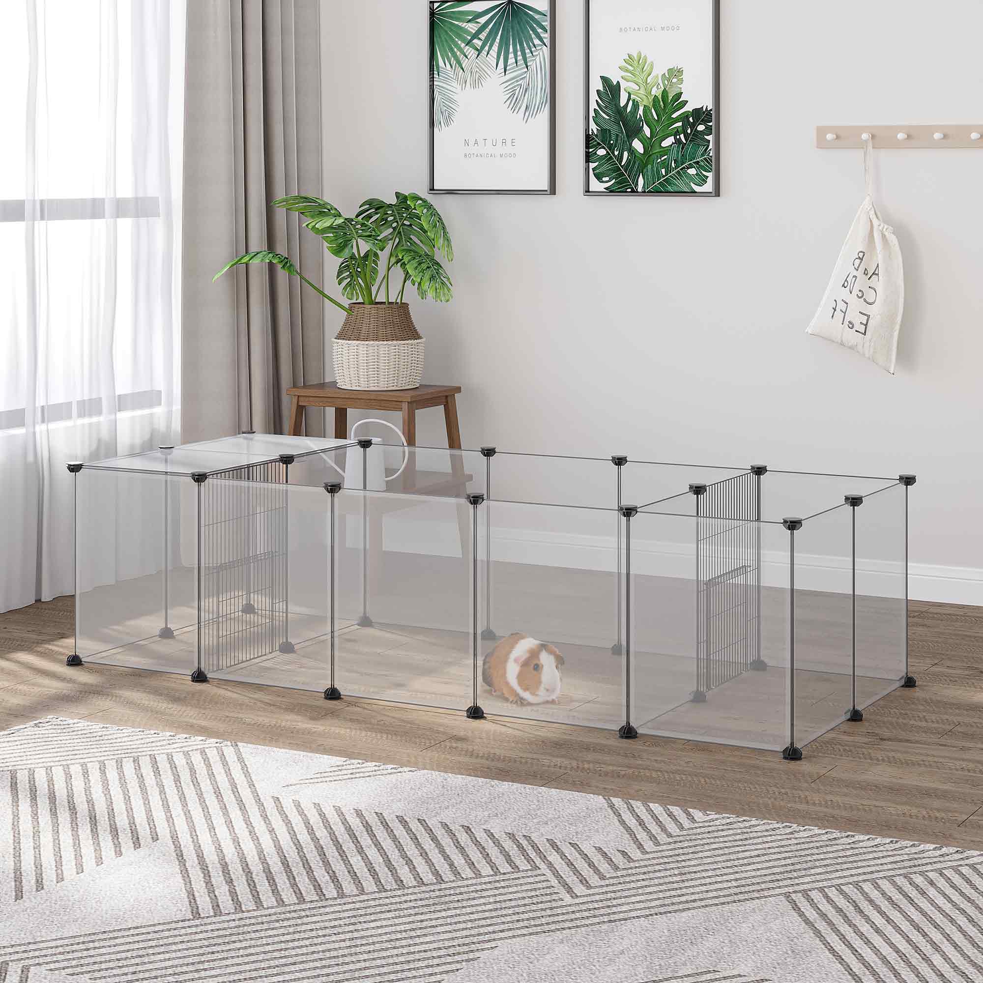 Recinto Modular para Pequenos Animais 175x70x45 cm Translúcido e Preto
