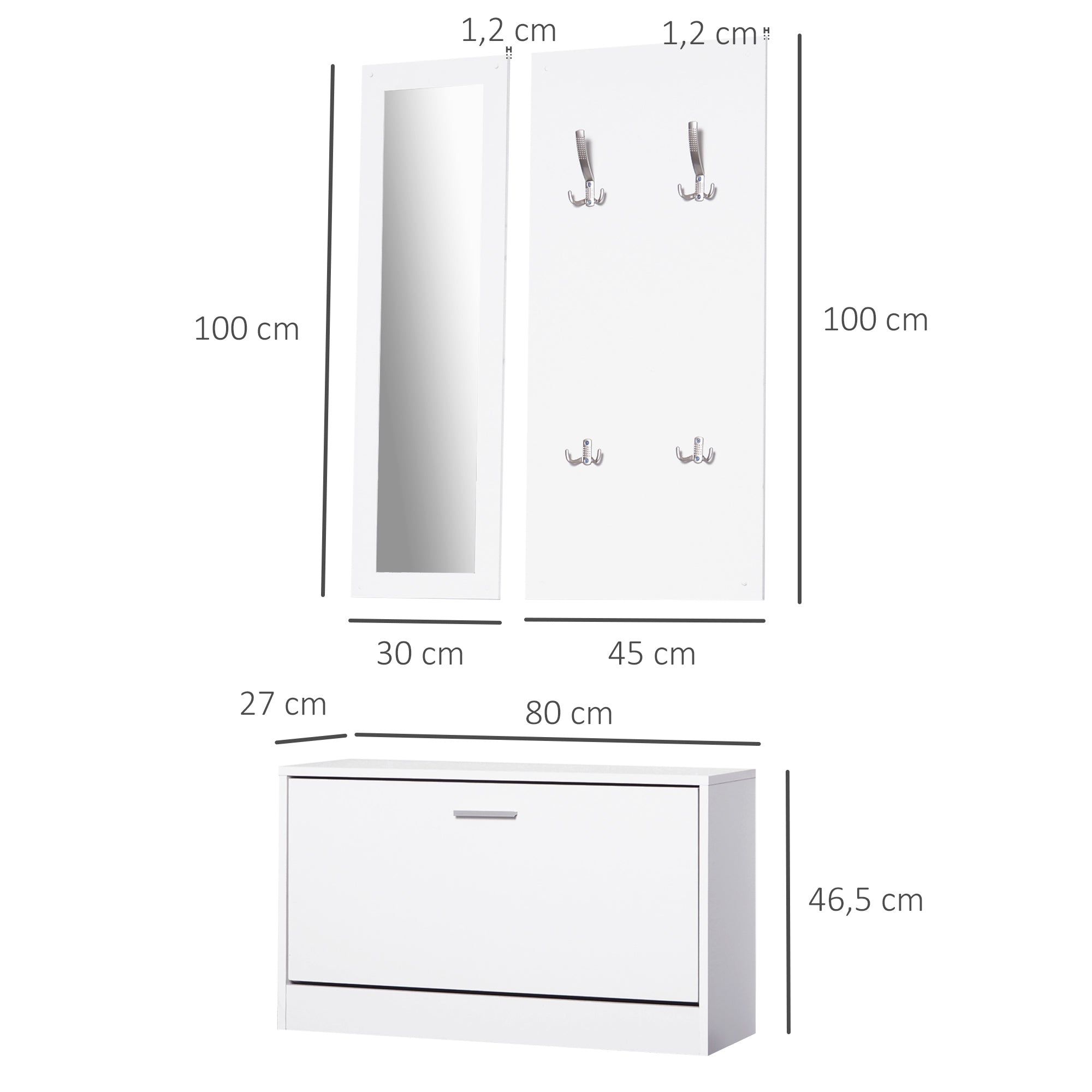Móvel Cabide de Entrada 3 em 1 Branco 80x27x46,5cm