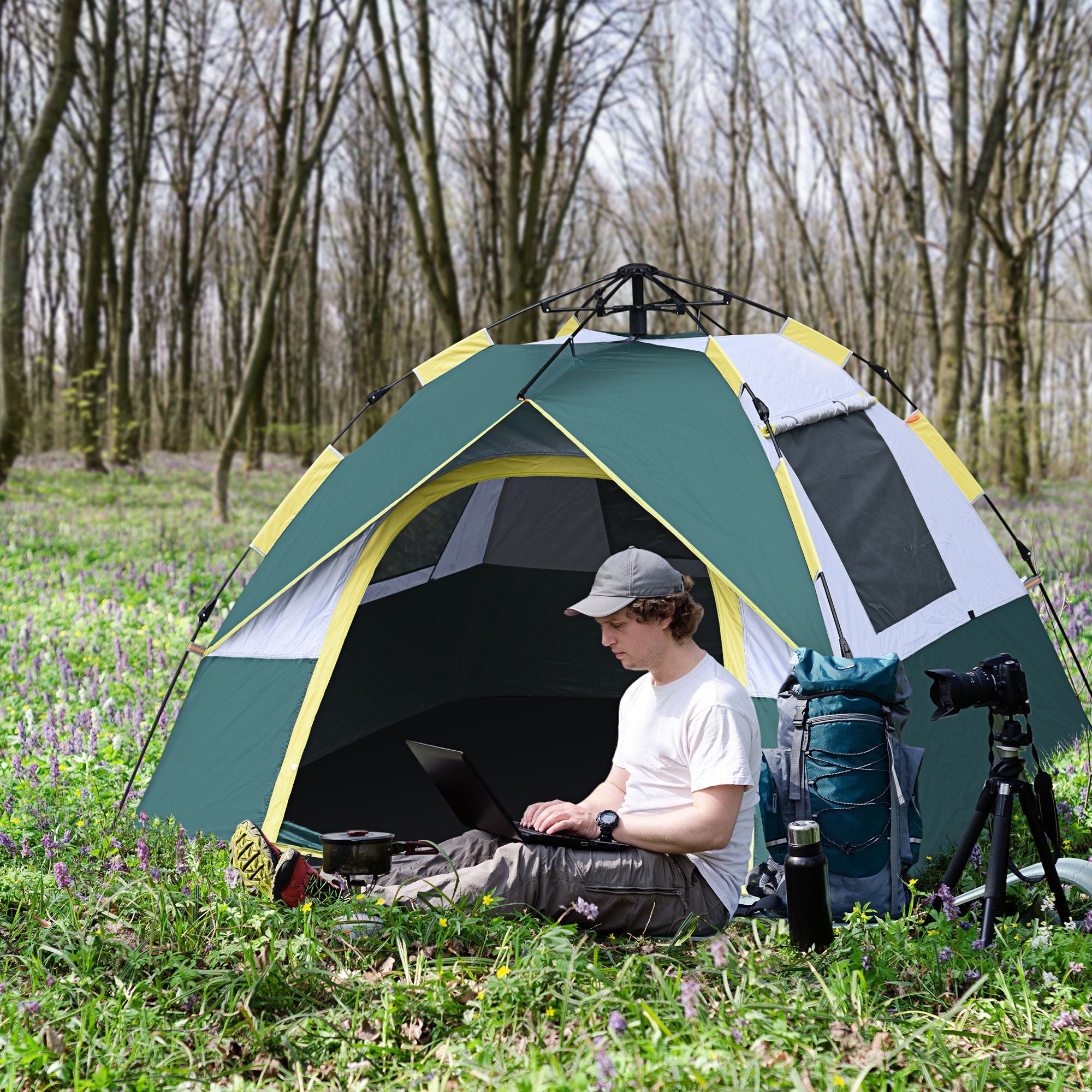 Tenda de Campismo para 2-3 Pessoas Verde 205x195x135 cm