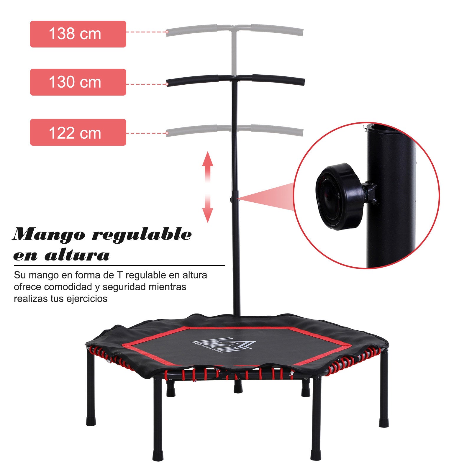 Trampolim de Fitness Hexagonal Φ122x(122/130/138) cm Vermelho