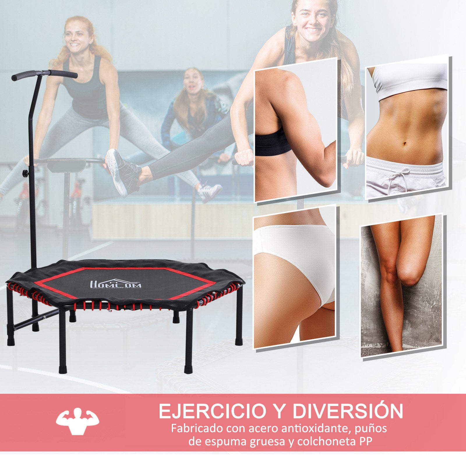 Trampolim de Fitness Hexagonal Φ122x(122/130/138) cm Vermelho