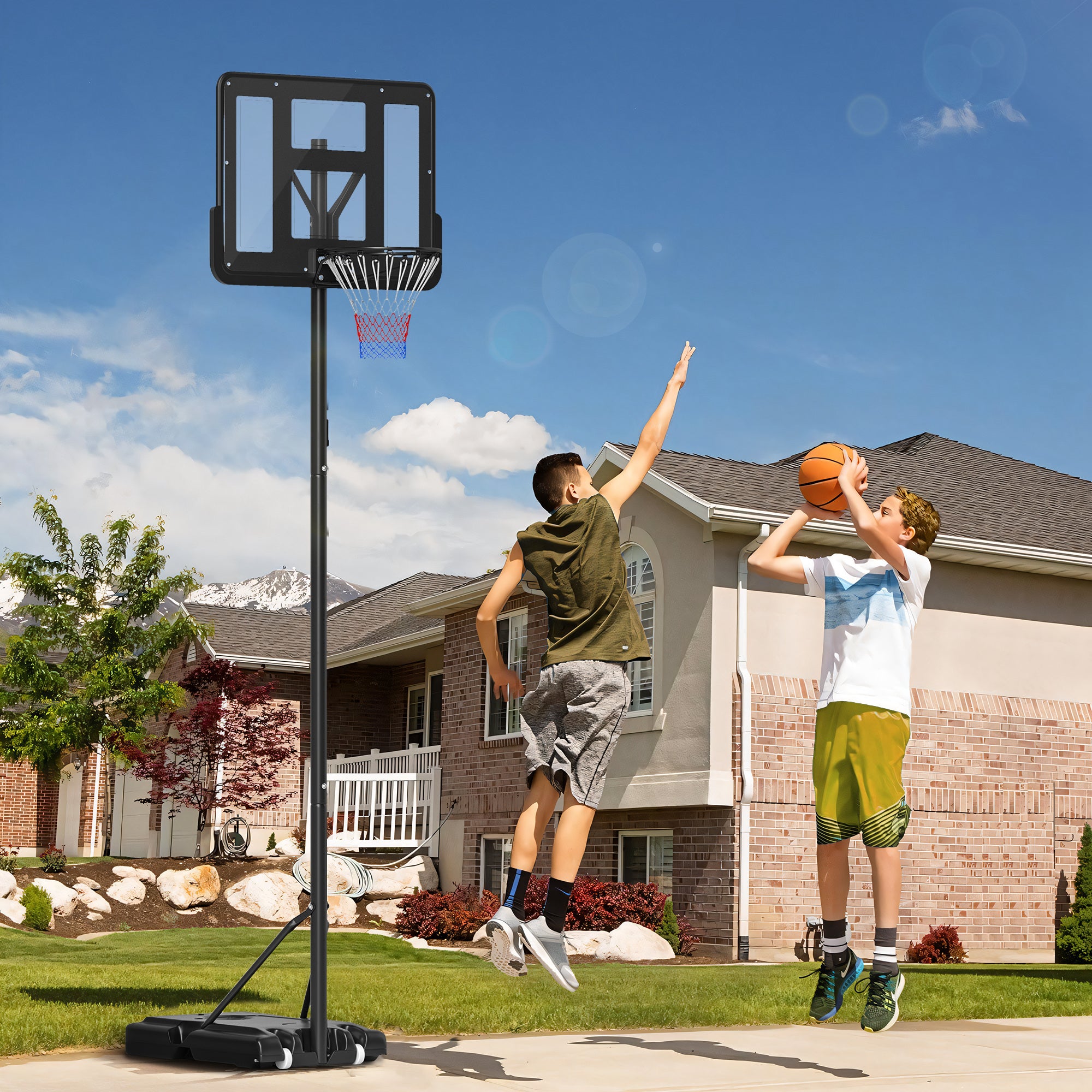Cesta de Basquetebol de Exterior Ajustável 220-365 cm Preto
