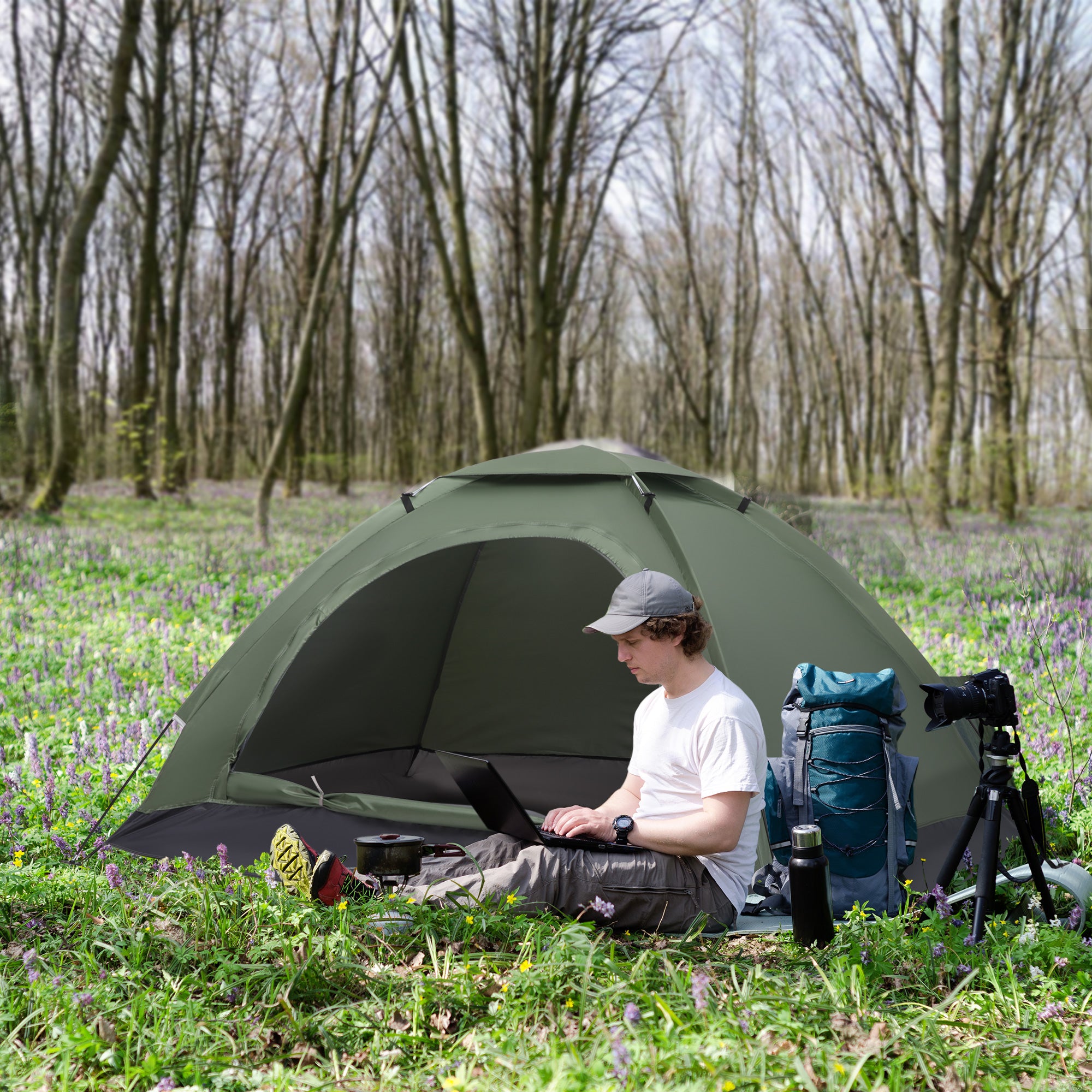 Tenda de Campismo para 2 Pessoas - 206x152x110 cm - Verde