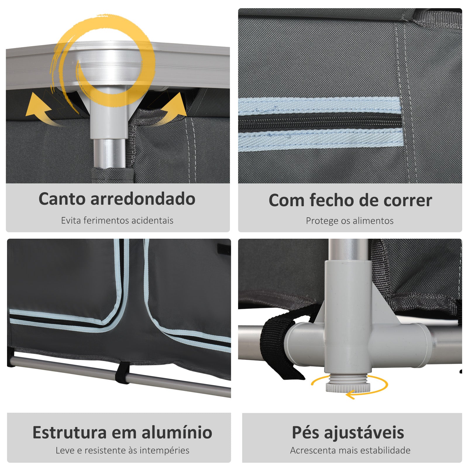 Armário de Campismo Dobrável Móvel de Cozinha 96x49,5x104 cm Cinza