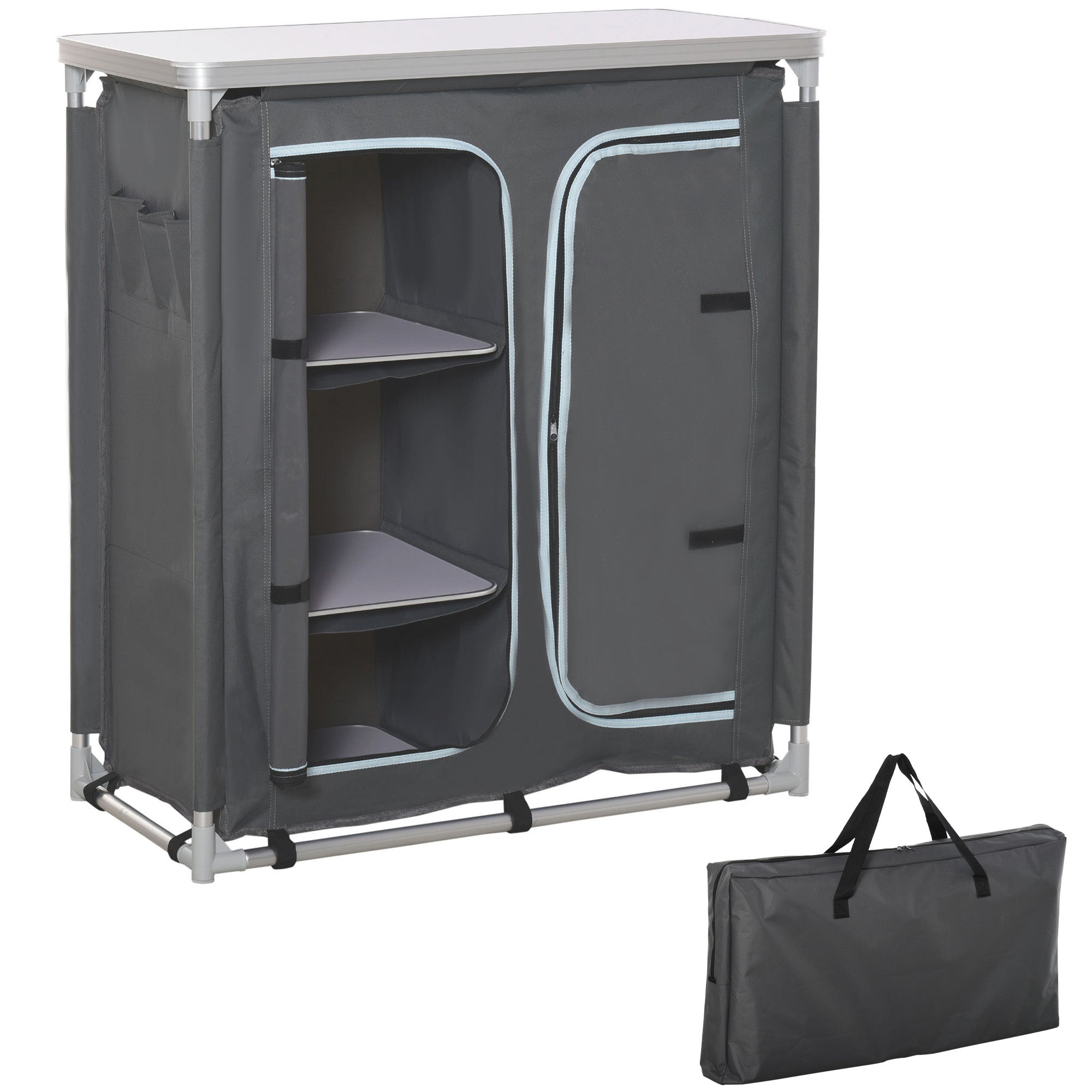 Armário de Campismo Dobrável Móvel de Cozinha 96x49,5x104 cm Cinza