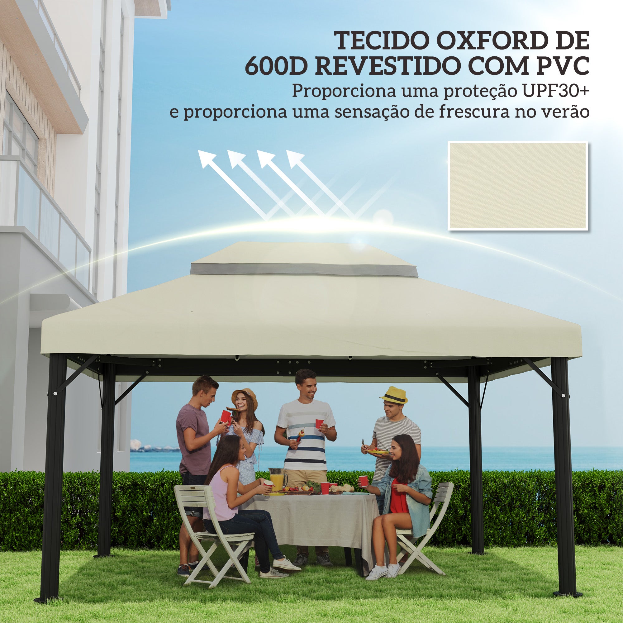 Toldo de Substituição para Pérgola 400x300 cm - Cor Creme Branco