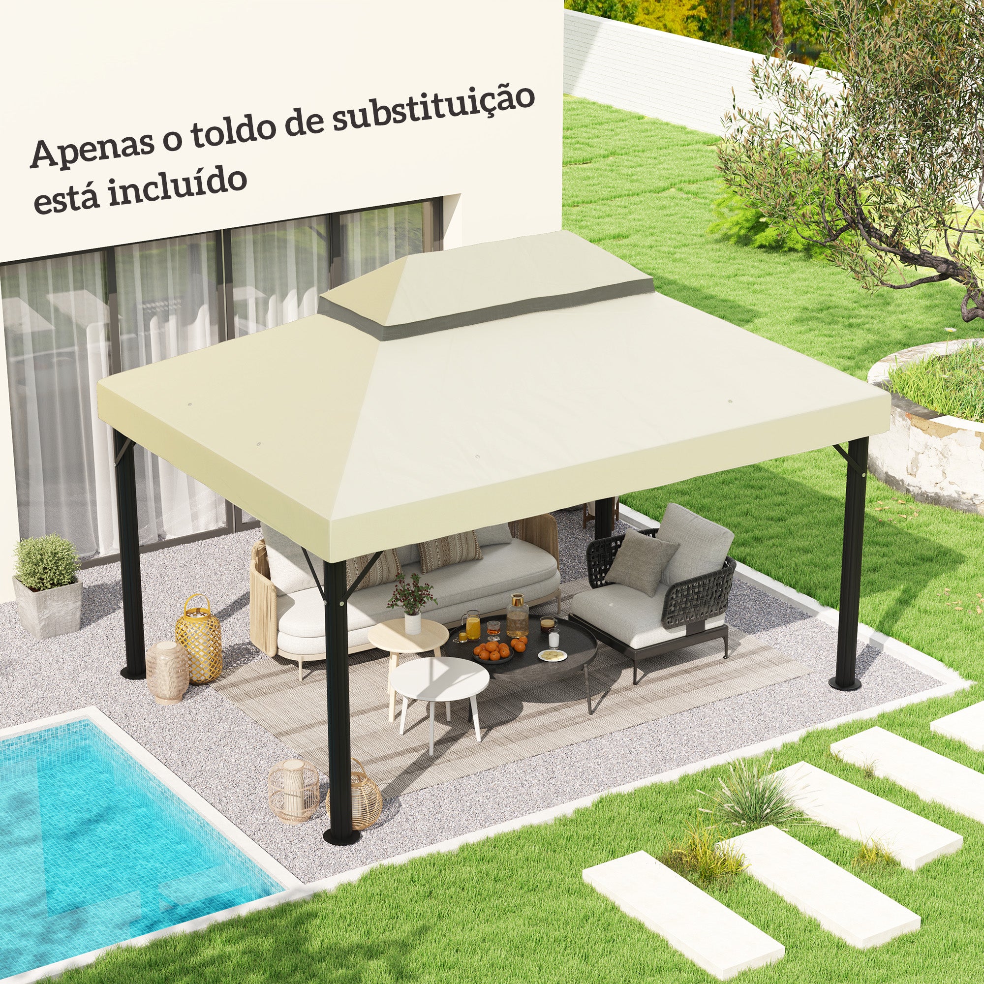 Toldo de Substituição para Pérgola 400x300 cm - Cor Creme Branco