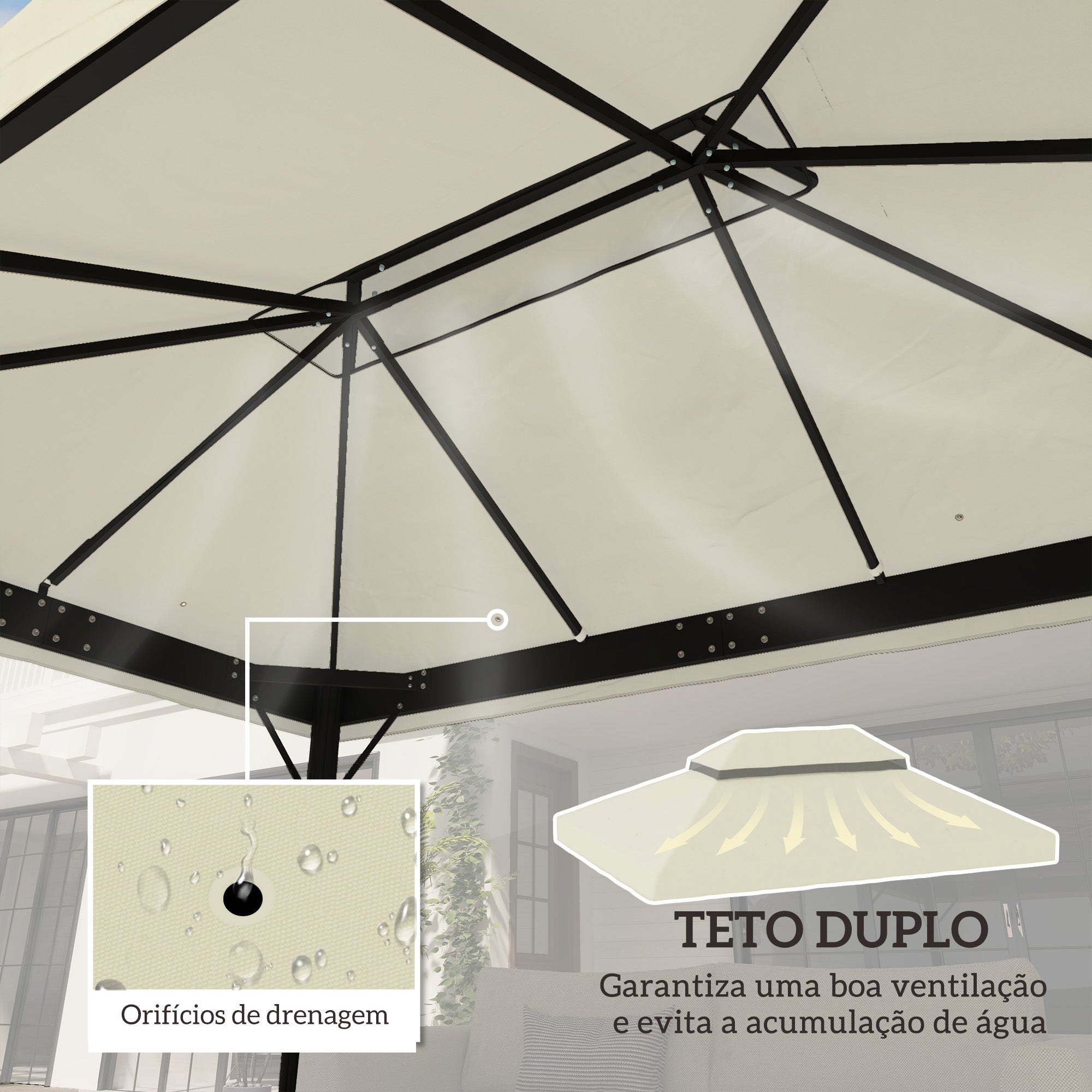 Toldo de Substituição para Pérgola 400x300 cm - Cor Creme Branco
