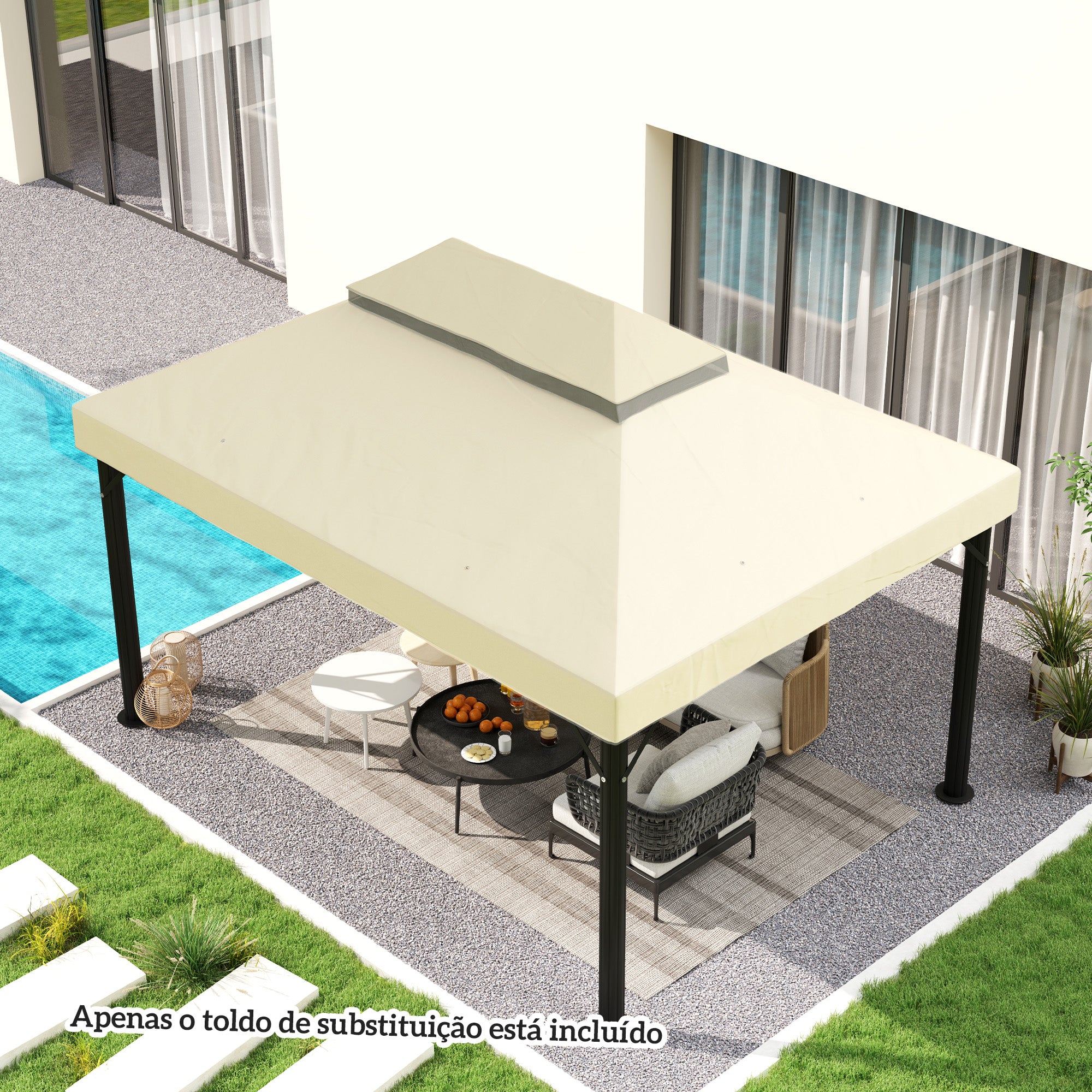Toldo de Substituição para Pérgola 400x300 cm - Cor Creme Branco