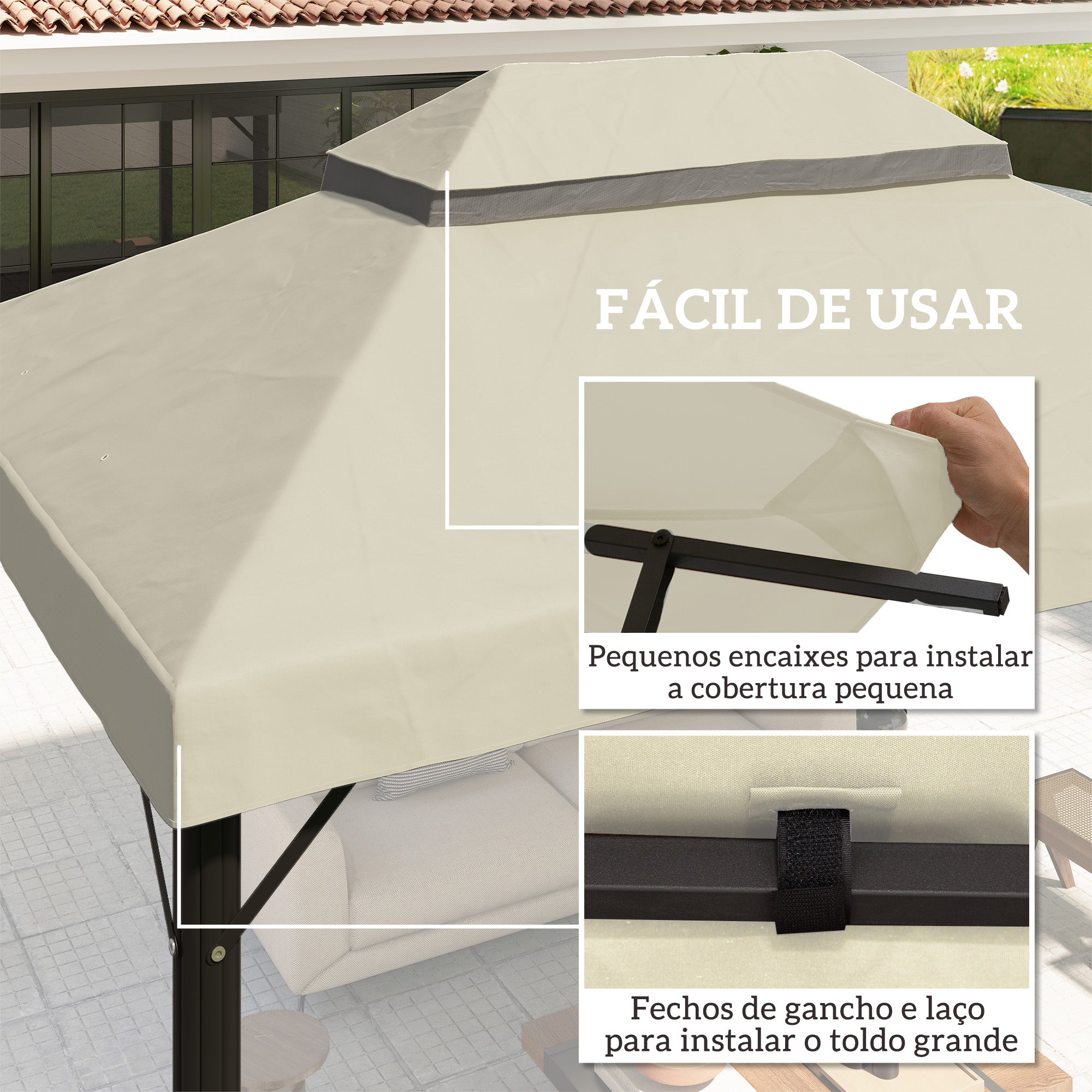 Toldo de Substituição para Pérgola 400x300 cm - Cor Creme Branco