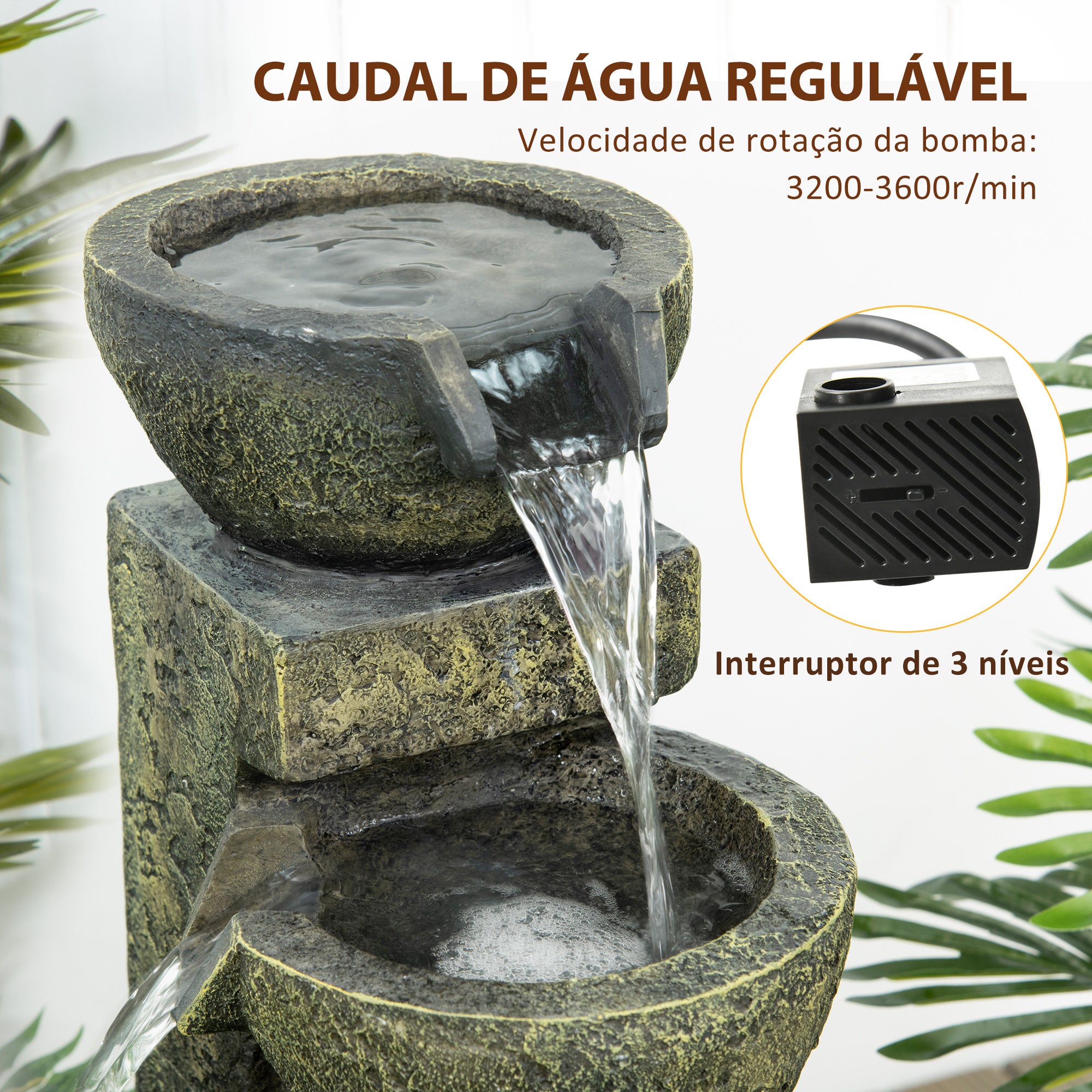 Fonte de Jardim em Cascata 4 Níveis 25x24x60 cm Preto e Cobre Envelhecido