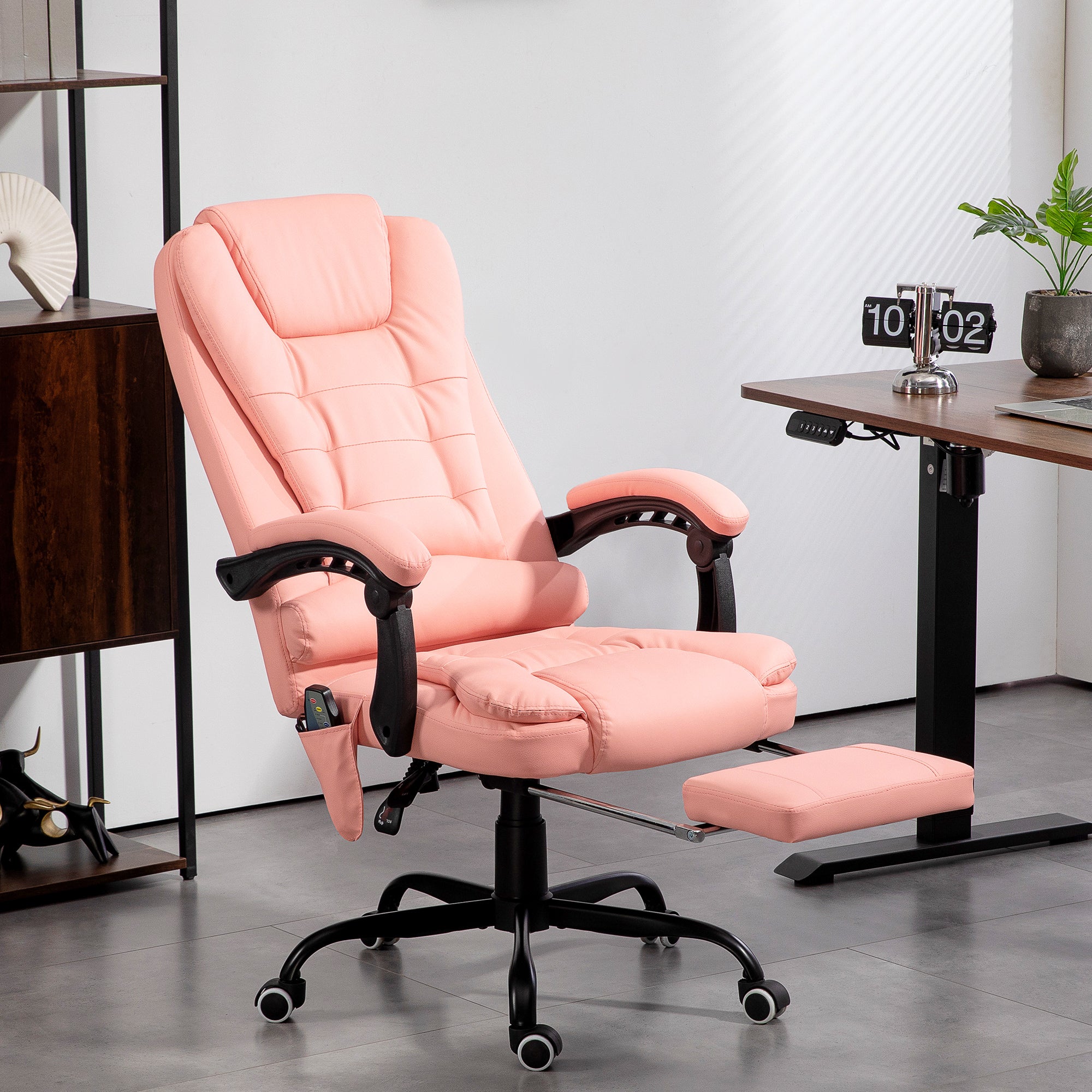 Cadeira de Escritório com Massagem 7 Pontos Rosa 67x67x111-121 cm