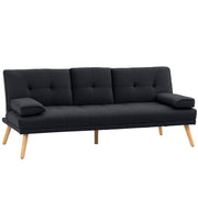 Sofá Cama 3 Lugares Cinza 181x77x78 cm - Encosto Ajustável e 2 Suportes para Copos