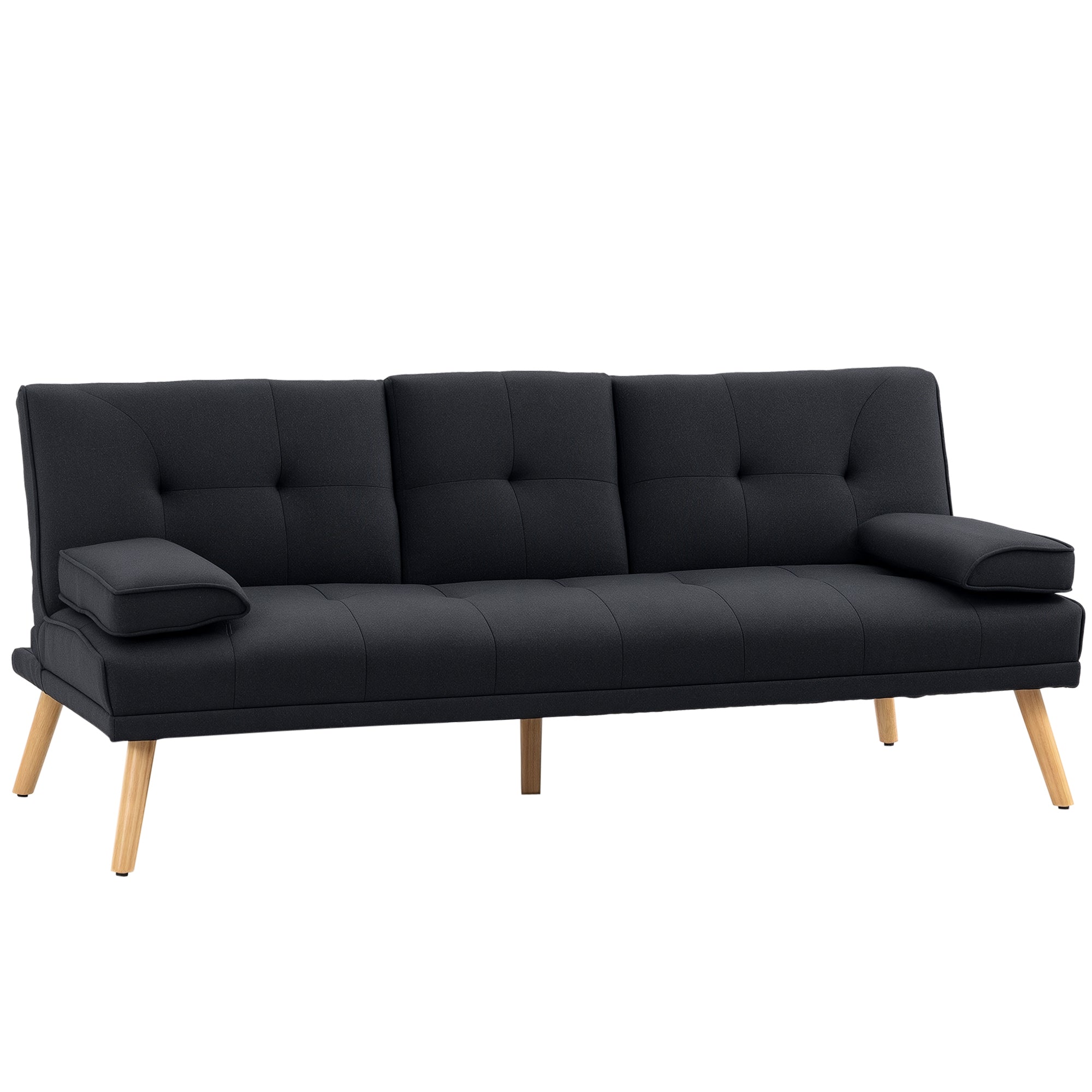 Sofá Cama 3 Lugares Cinza 181x77x78 cm - Encosto Ajustável e 2 Suportes para Copos