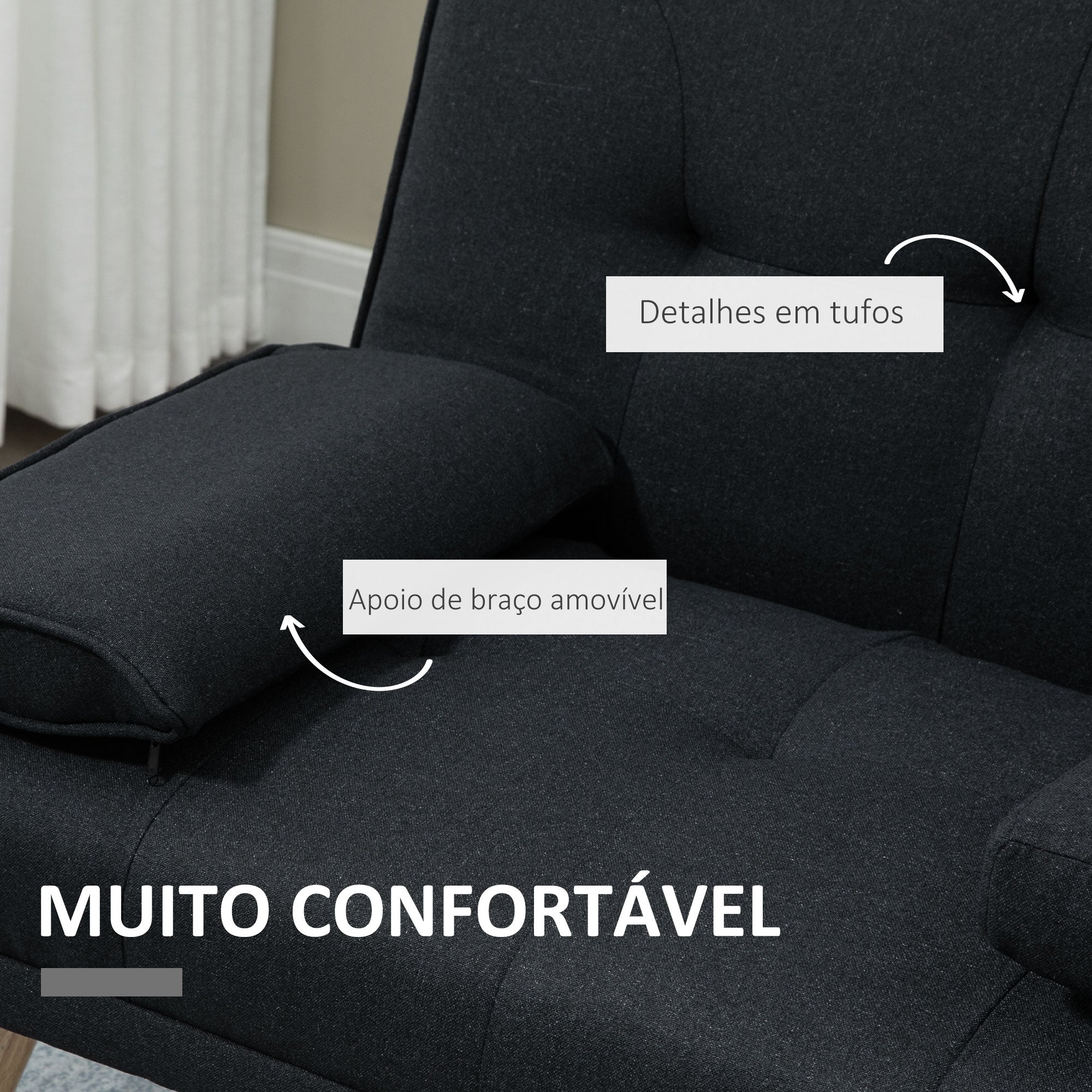 Sofá Cama 3 Lugares Cinza 181x77x78 cm - Encosto Ajustável e 2 Suportes para Copos