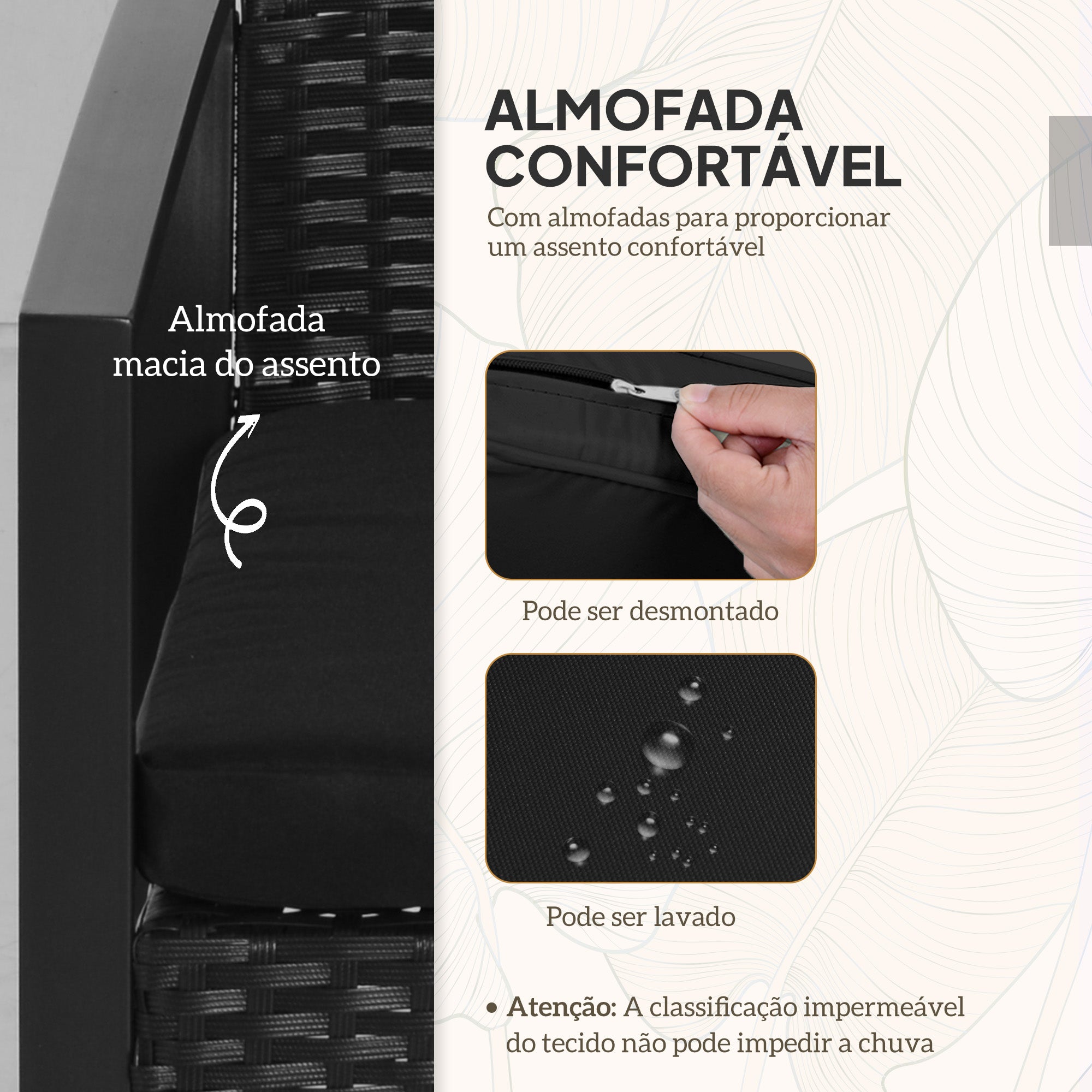 Conjunto de Móveis de Jardim 3 Peças em Vime Preto 63x57x76 cm