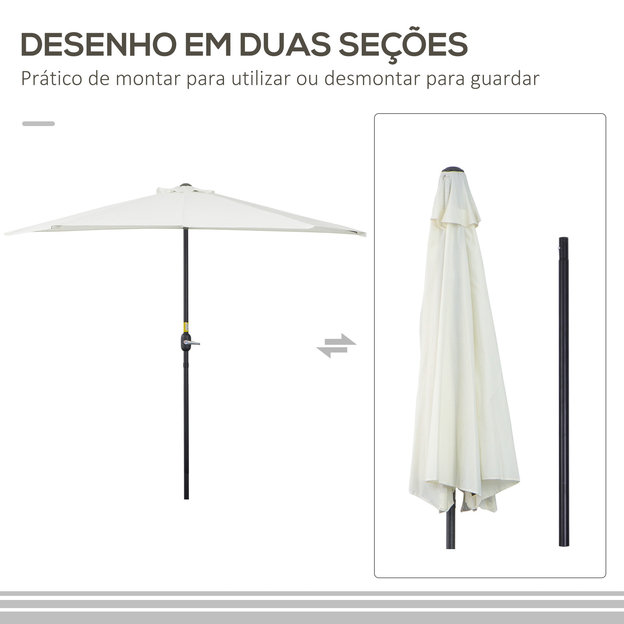 Chapéu de Sol Semicircular 269x138x236cm Cor Creme