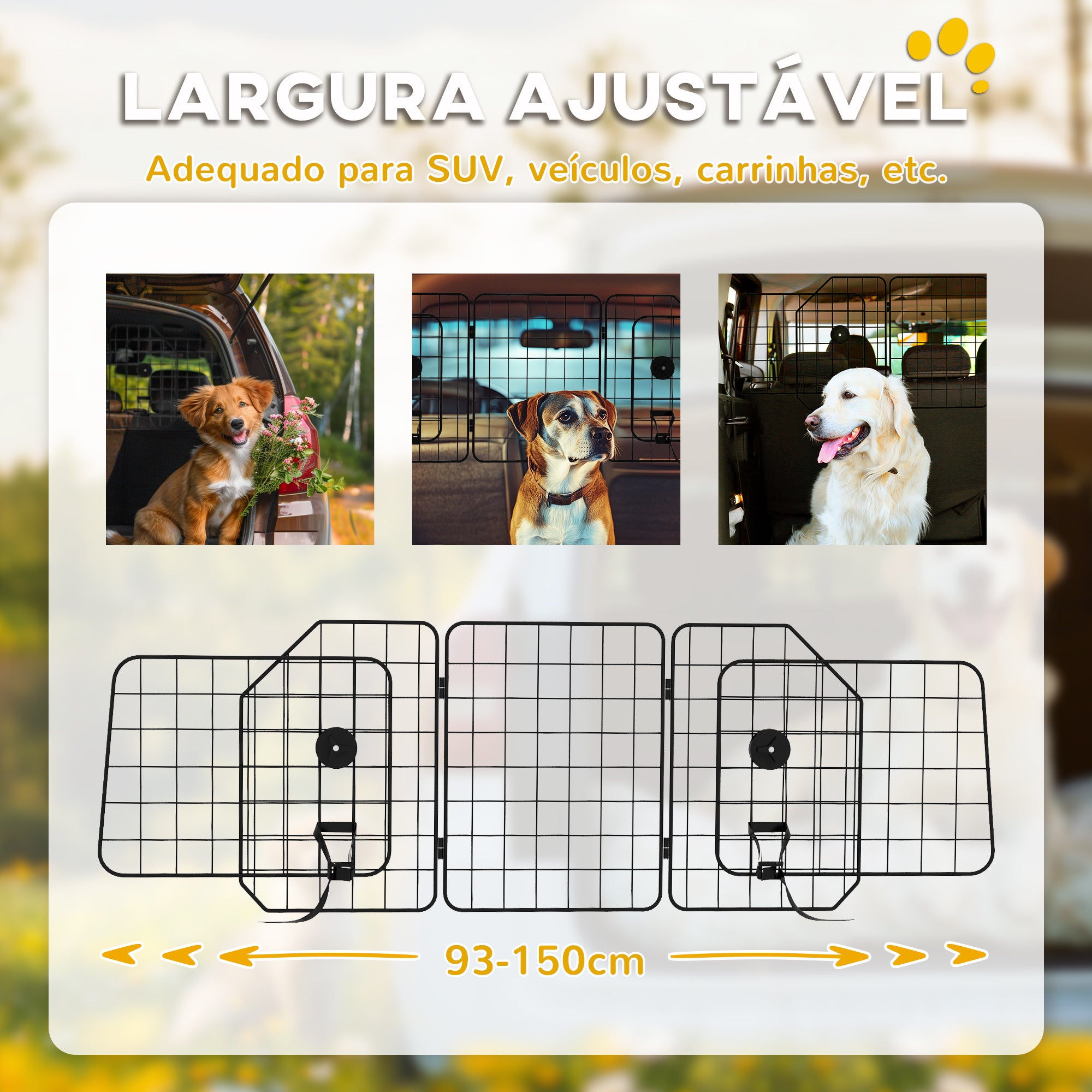 Barreira Protetora de Carro para Cães - 150x42cm - Preto