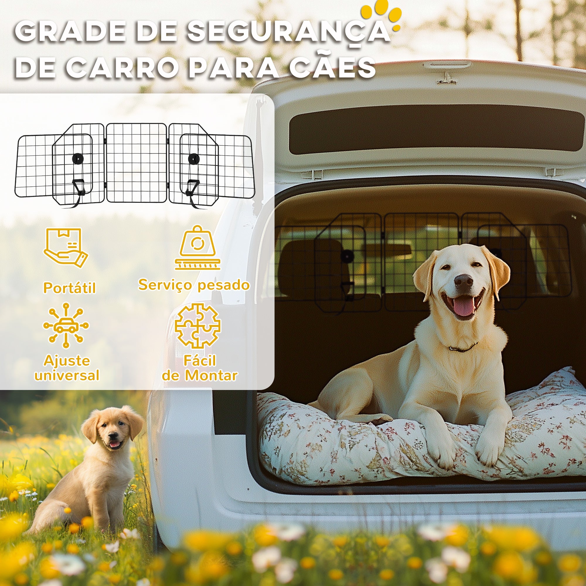 Barreira Protetora de Carro para Cães - 150x42cm - Preto
