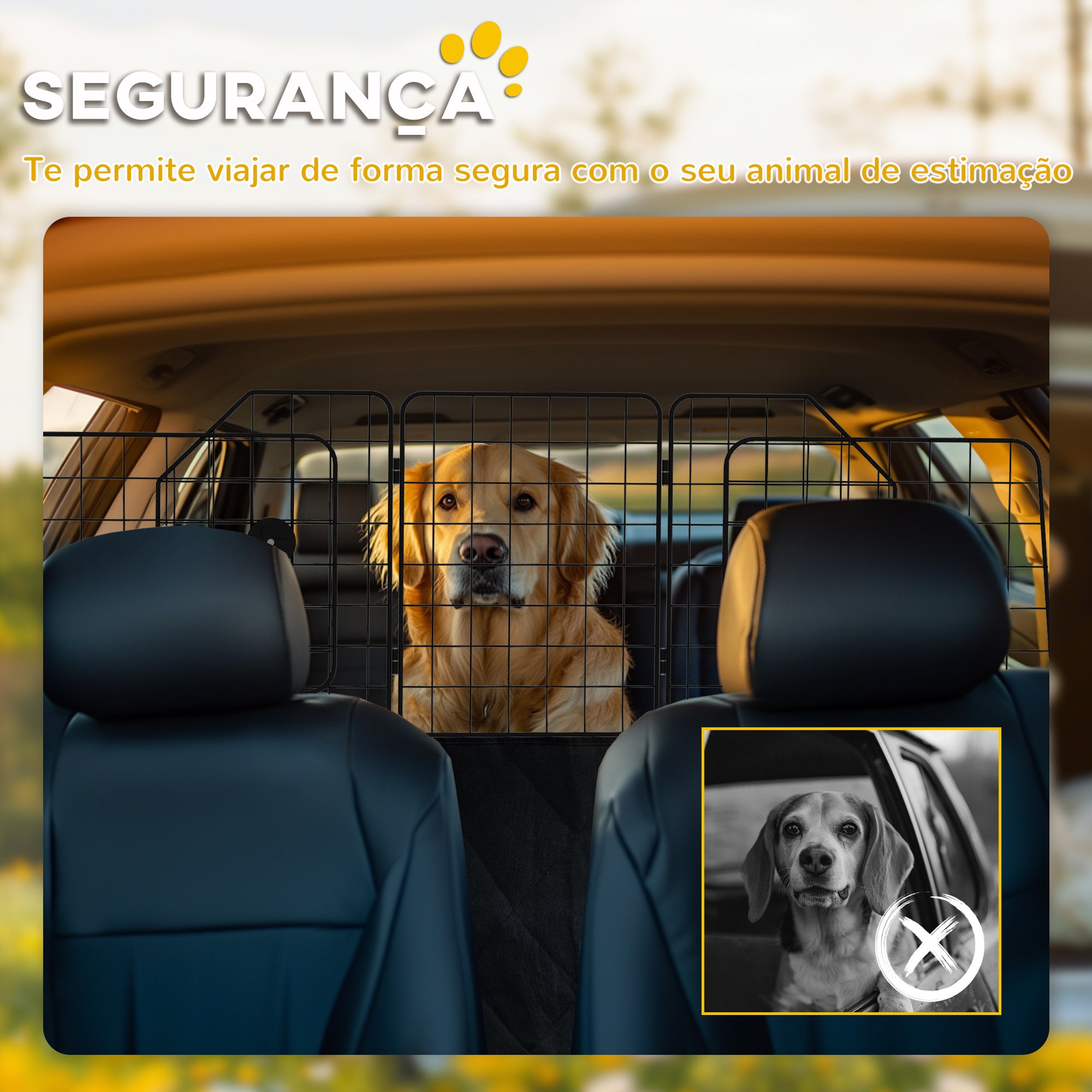 Barreira Protetora de Carro para Cães - 150x42cm - Preto
