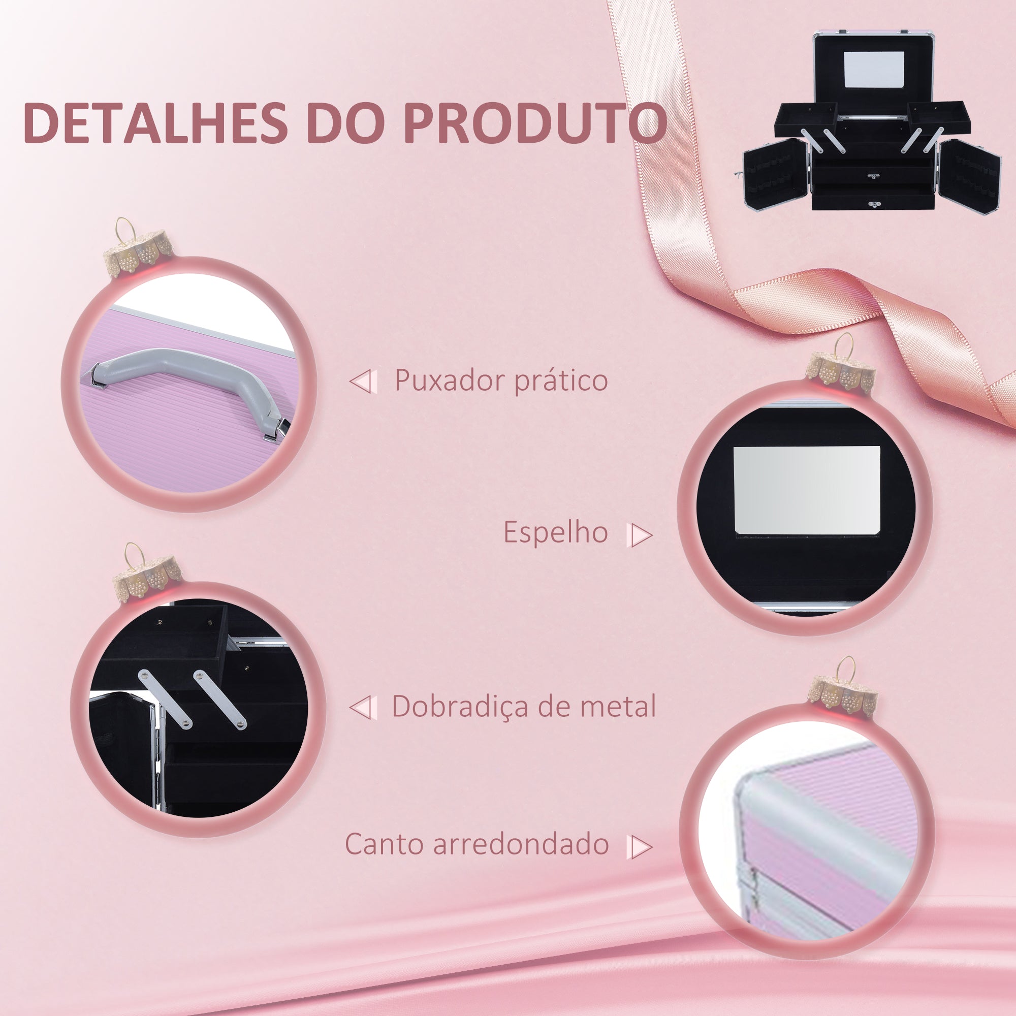 Estojo de Maquilhagem Organizador Profissional - Rosa 29x21x20 cm