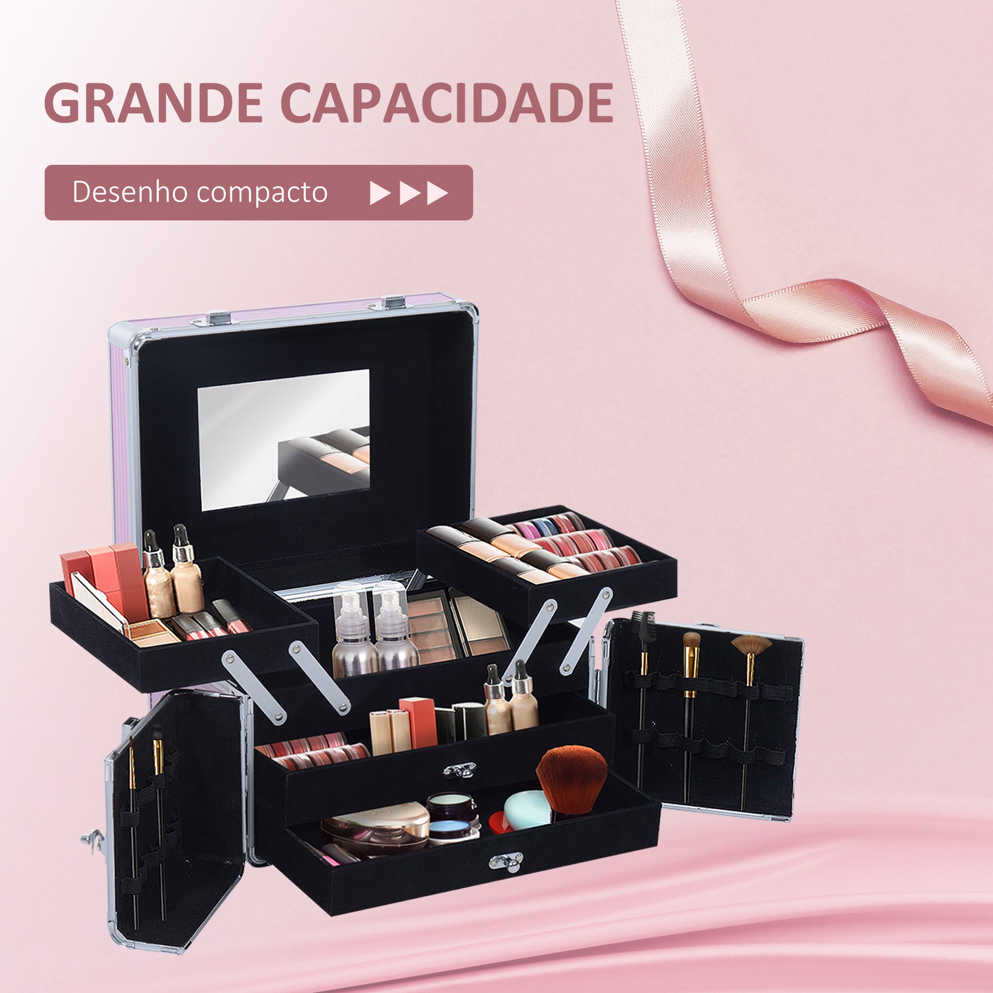 Estojo de Maquilhagem Organizador Profissional - Rosa 29x21x20 cm