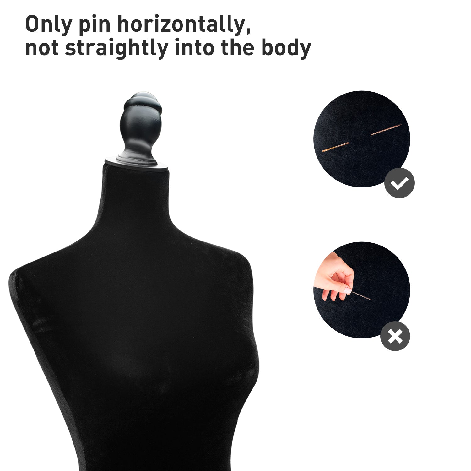 Manequim de Costura Feminino Ajustável – 130-168 cm – Preto – Polietileno, Madeira de Pinho, Metal