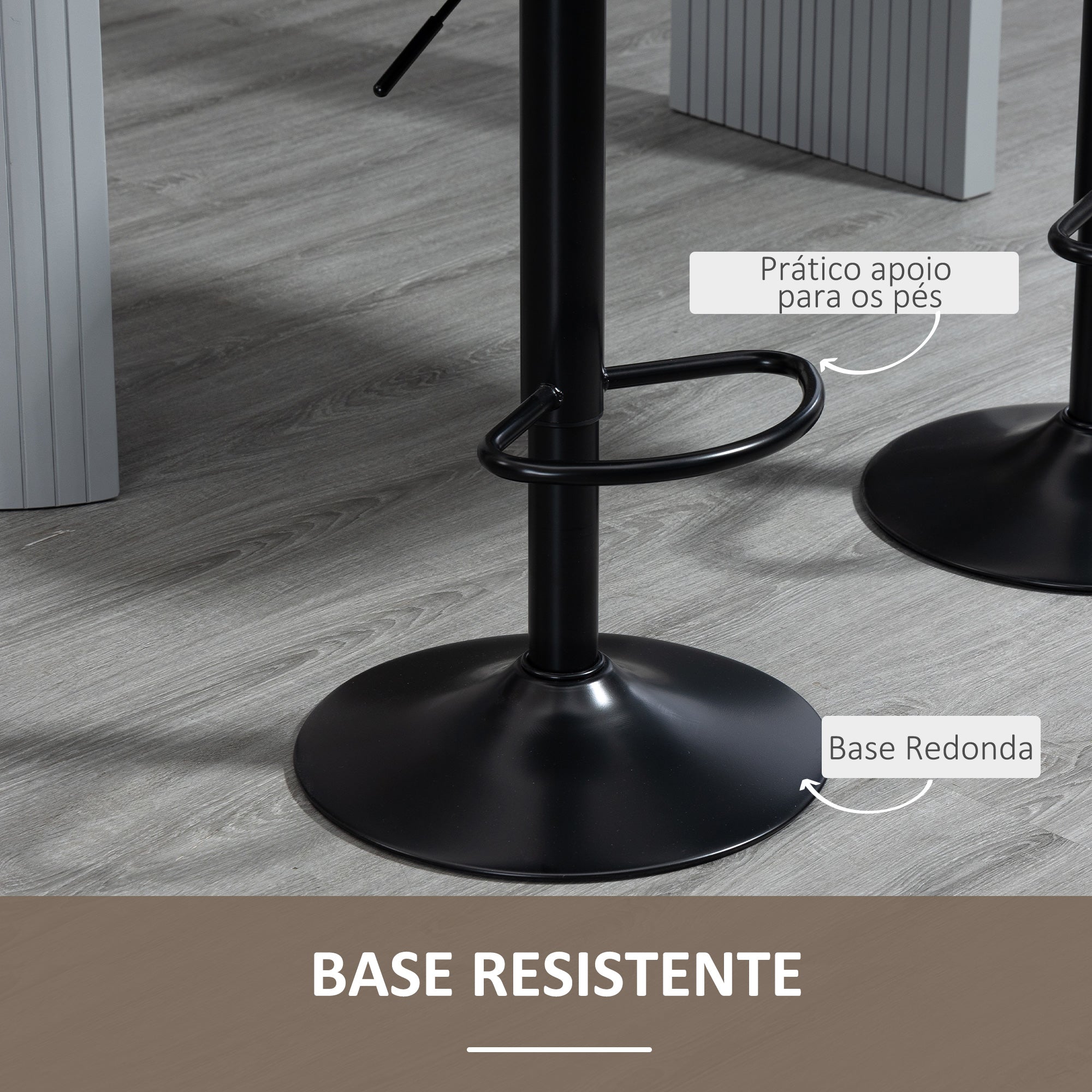Conjunto de Bancos de Bar Estofados em PU – 46.5x51x106cm – Marrom