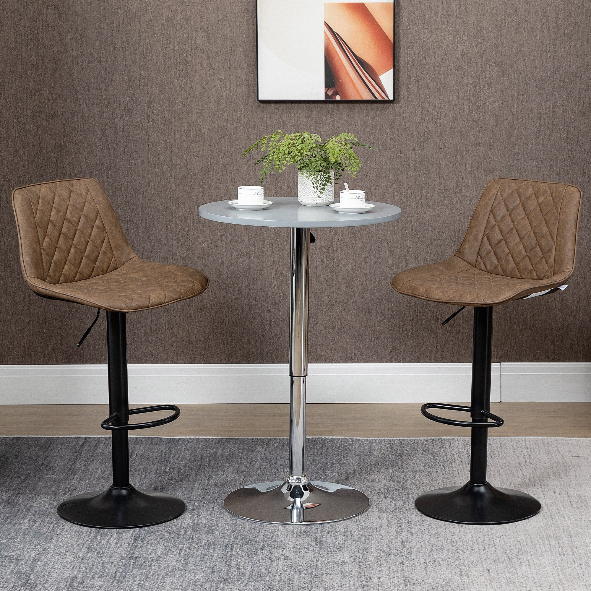 Conjunto de Bancos de Bar Estofados em PU – 46.5x51x106cm – Marrom