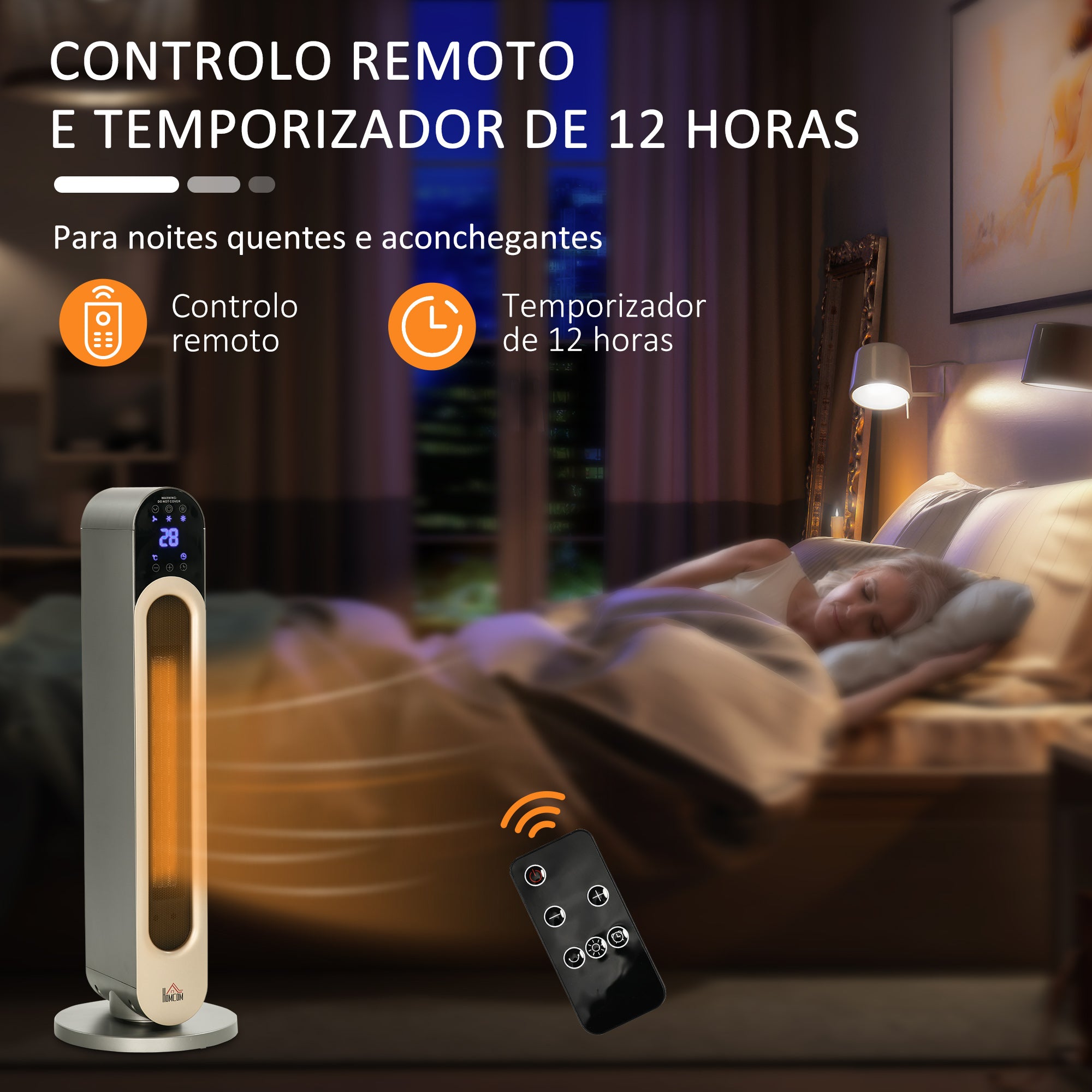 Aquecedor Cerâmico de Torre 1100/2200W Prata 25x25x73.5 cm