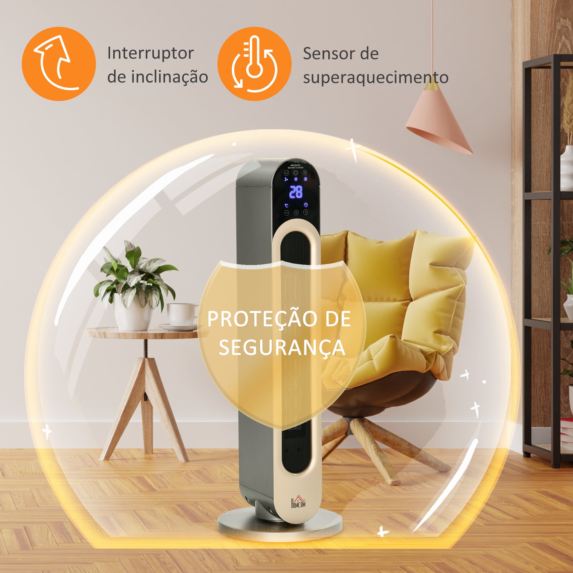 Aquecedor Cerâmico de Torre 1100/2200W Prata 25x25x73.5 cm