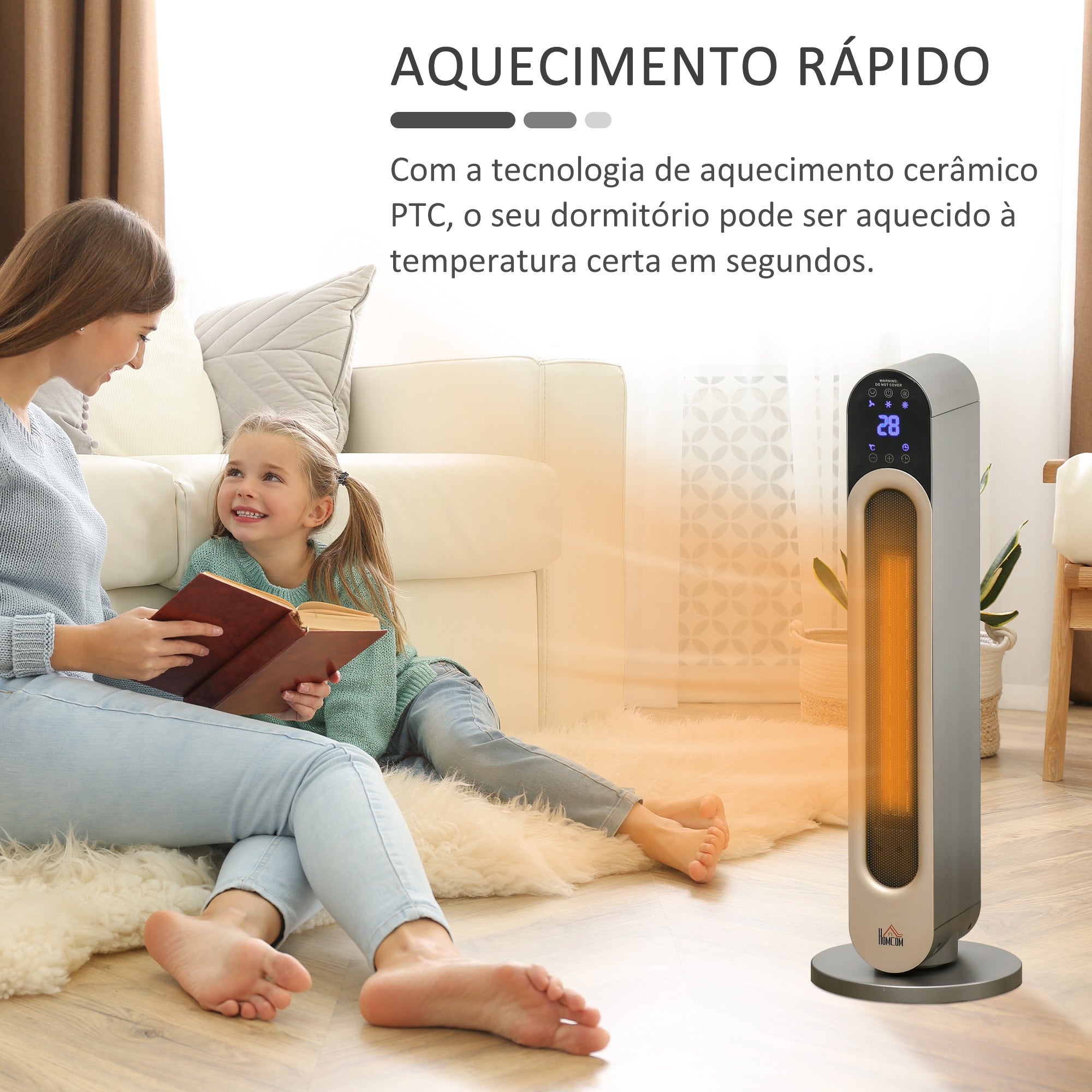 Aquecedor Cerâmico de Torre 1100/2200W Prata 25x25x73.5 cm