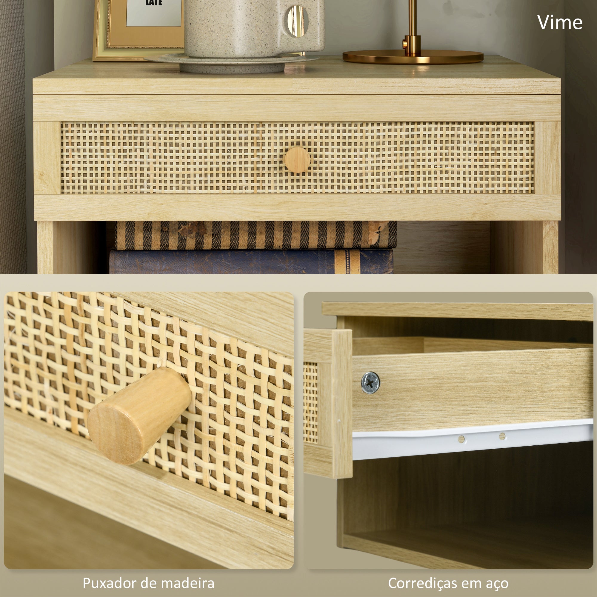 Conjunto de 2 Mesas de Cabeceiras Suspensas 40x34x23 cm - Cor de Madeira Natural