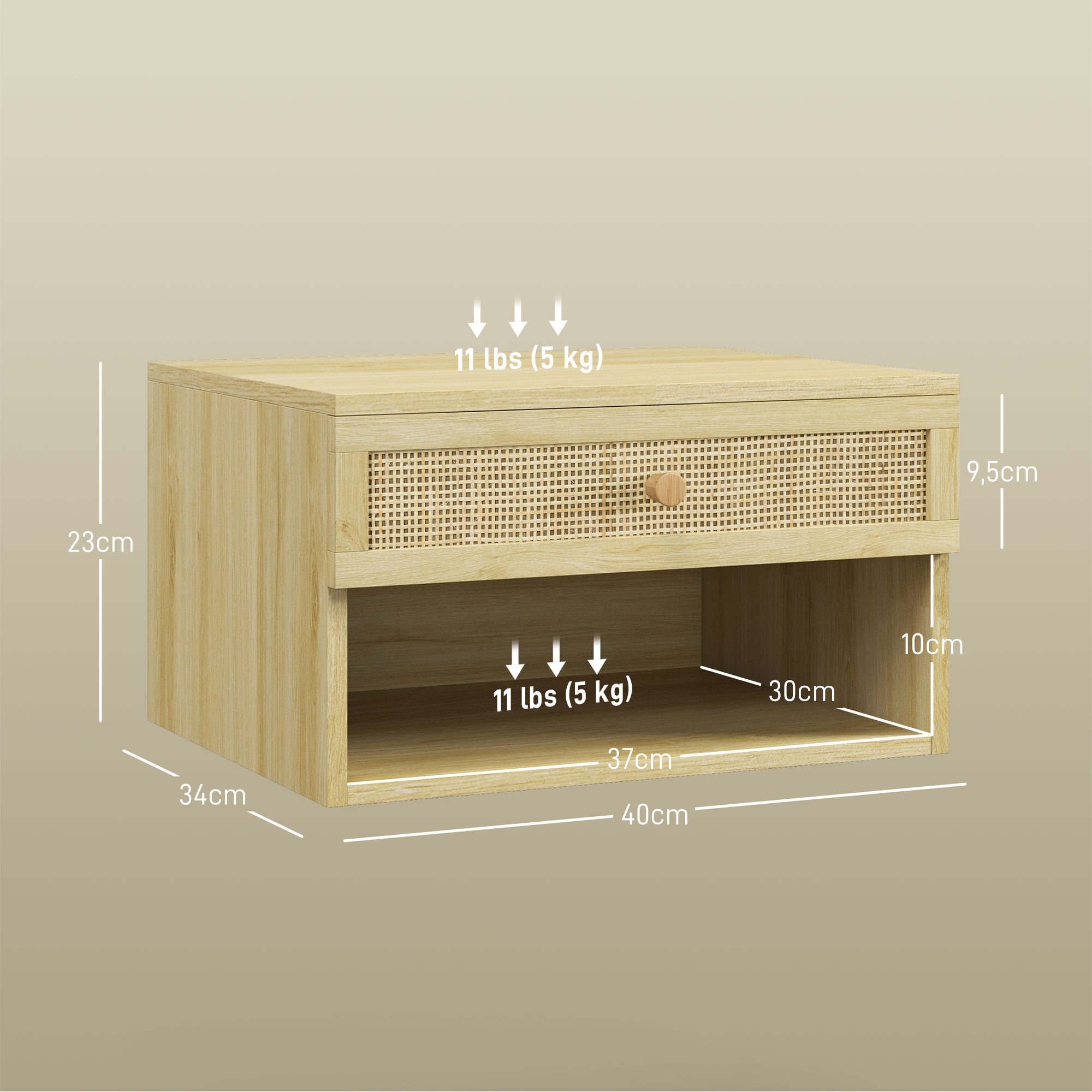 Conjunto de 2 Mesas de Cabeceiras Suspensas 40x34x23 cm - Cor de Madeira Natural