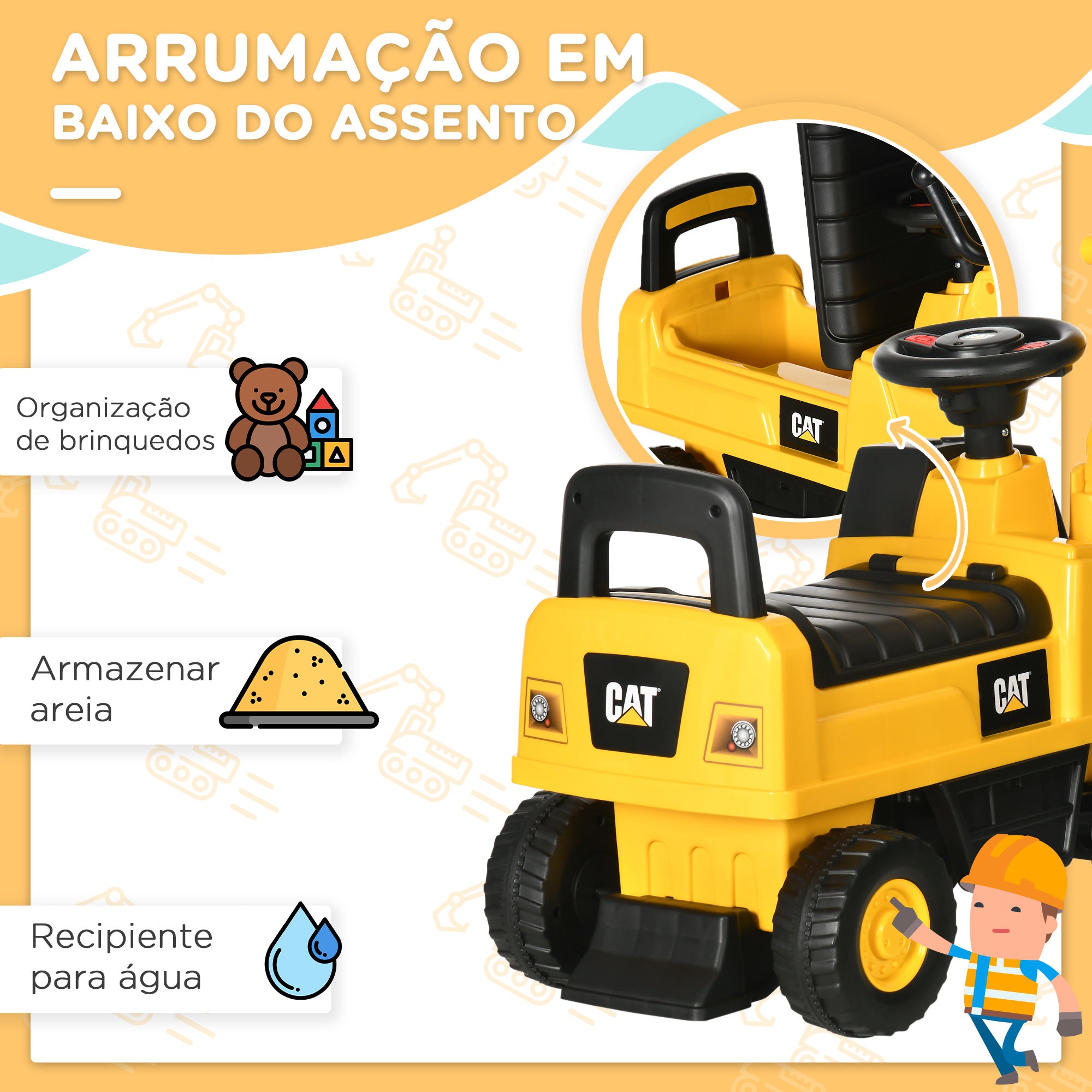 Escavadora Infantil – 85x27,5x47,5 cm – Amarela – Polipropileno e metal