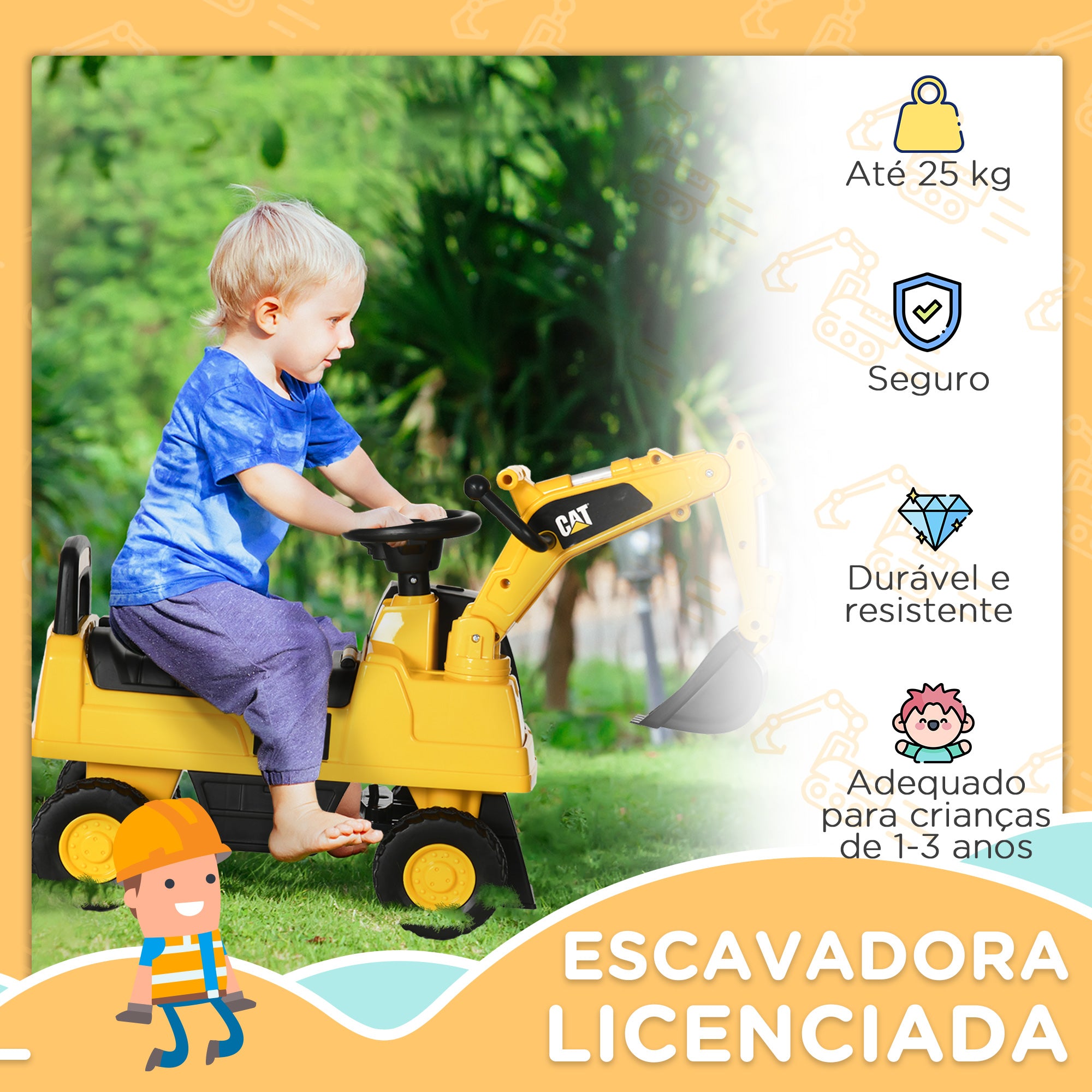 Escavadora Infantil – 85x27,5x47,5 cm – Amarela – Polipropileno e metal