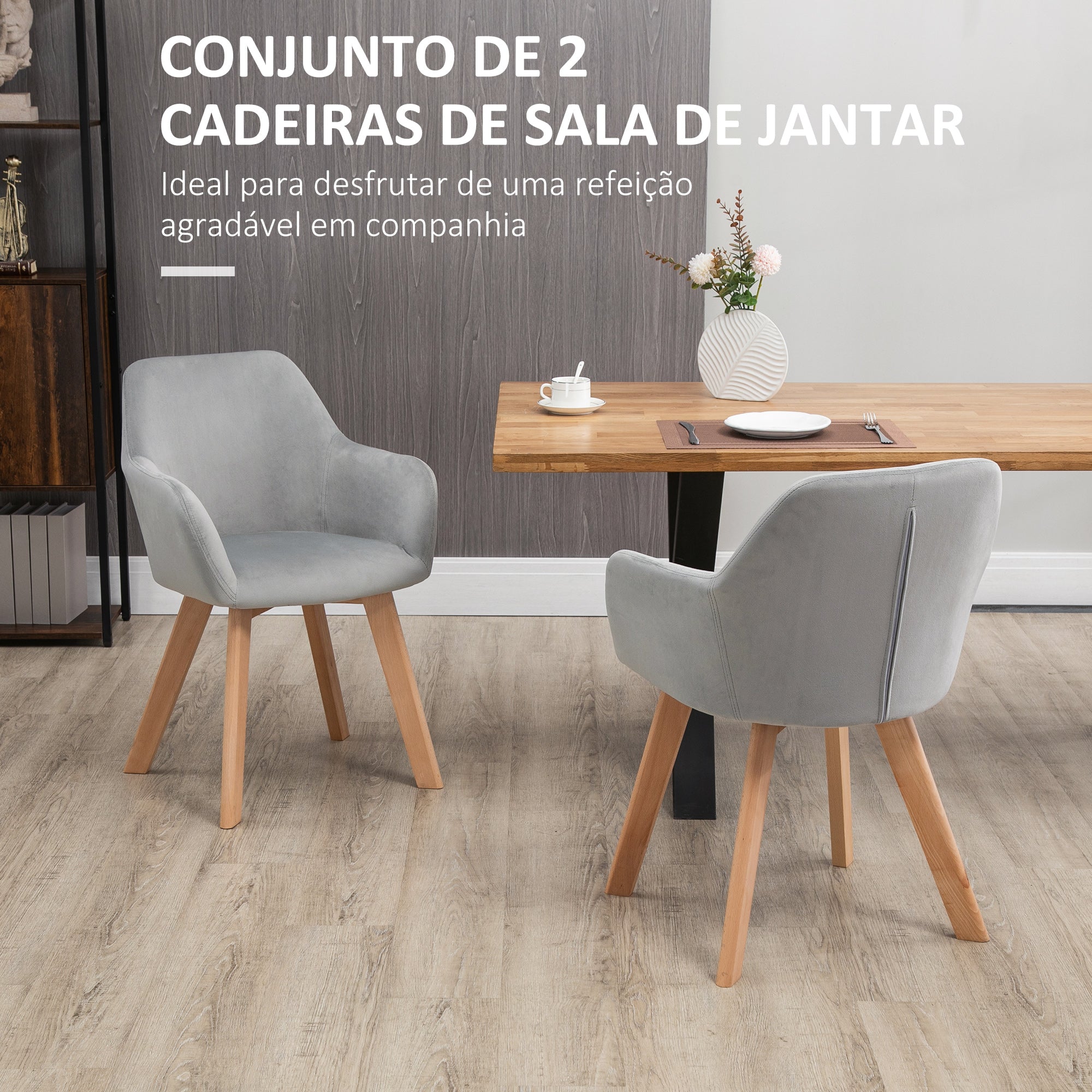 Conjunto de 2 Cadeiras de Sala de Jantar Estofadas em Veludo 54x57x80cm Cinza