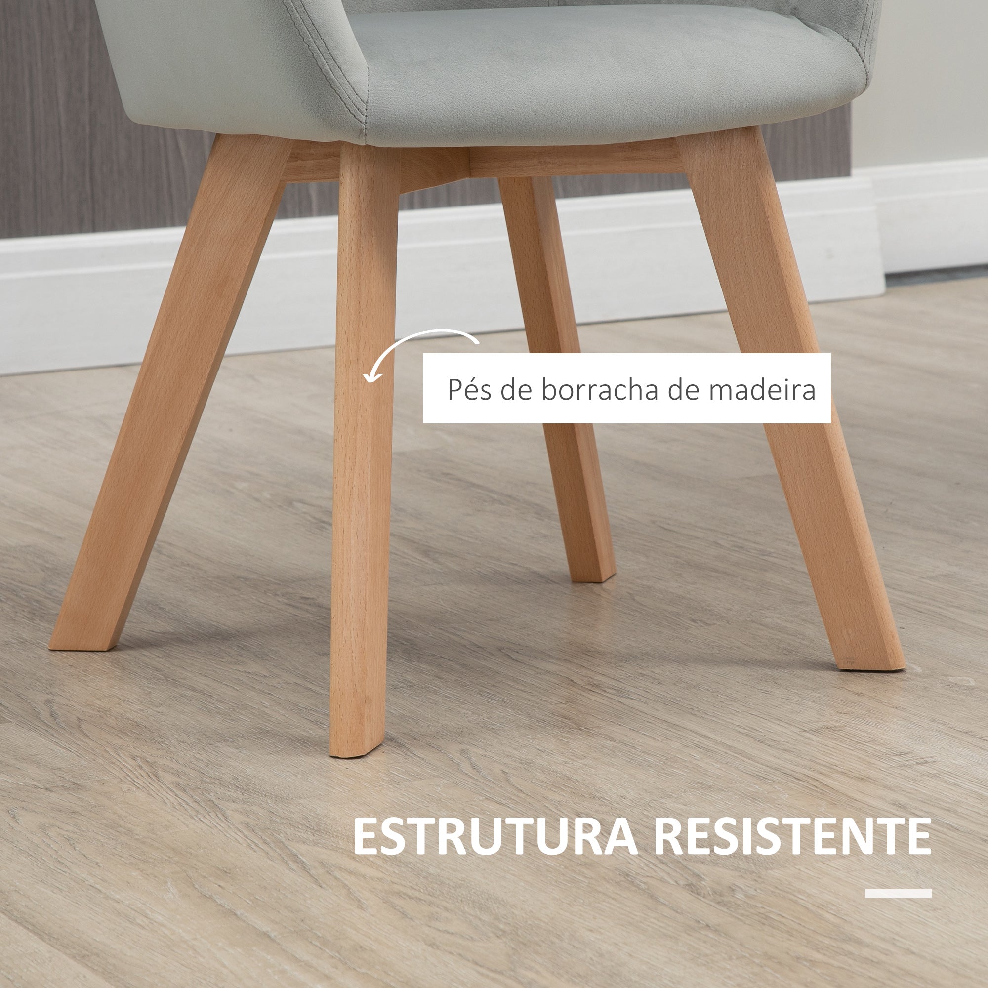 Conjunto de 2 Cadeiras de Sala de Jantar Estofadas em Veludo 54x57x80cm Cinza