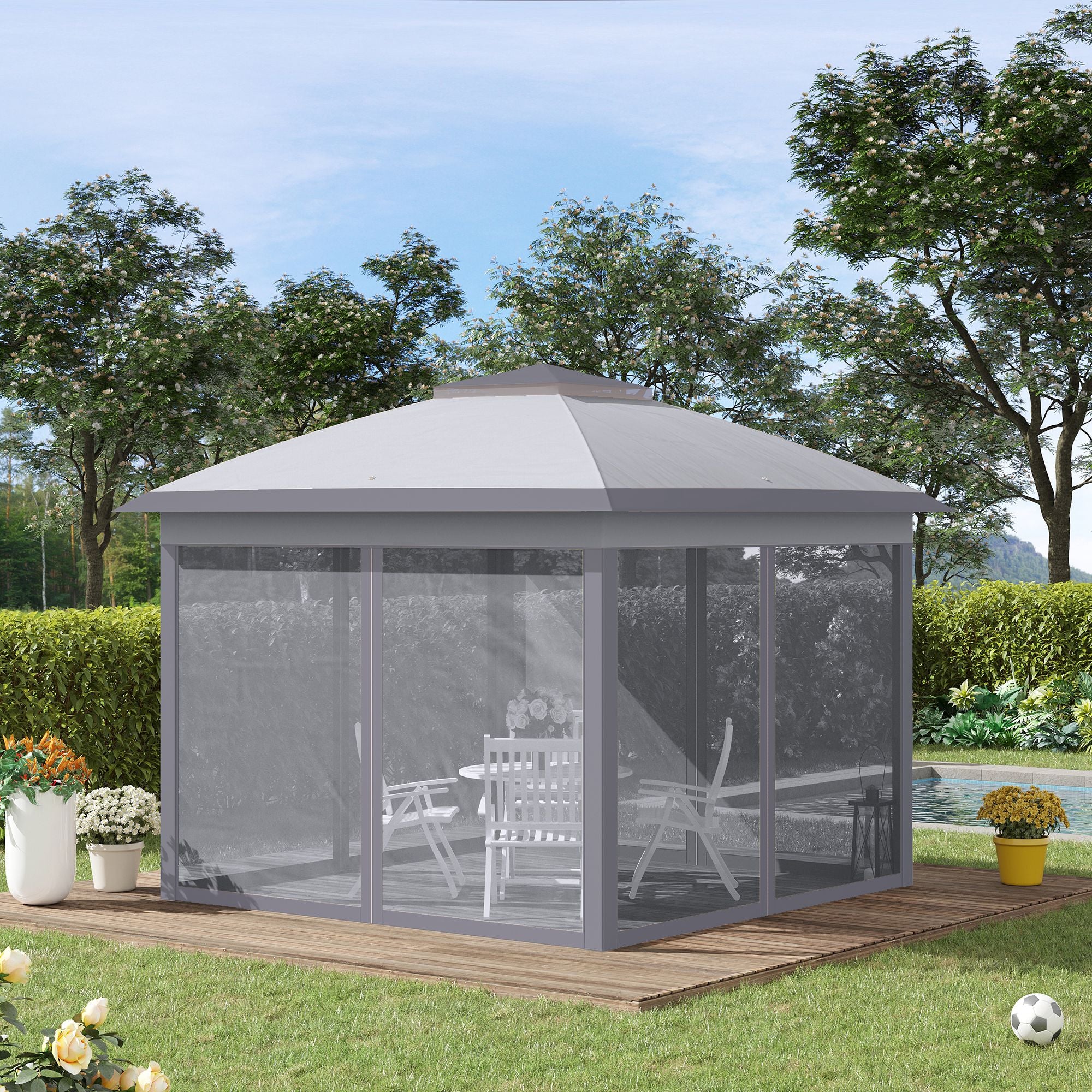 Tenda Exterior Dobrável 3,3x3,3m Cinzento