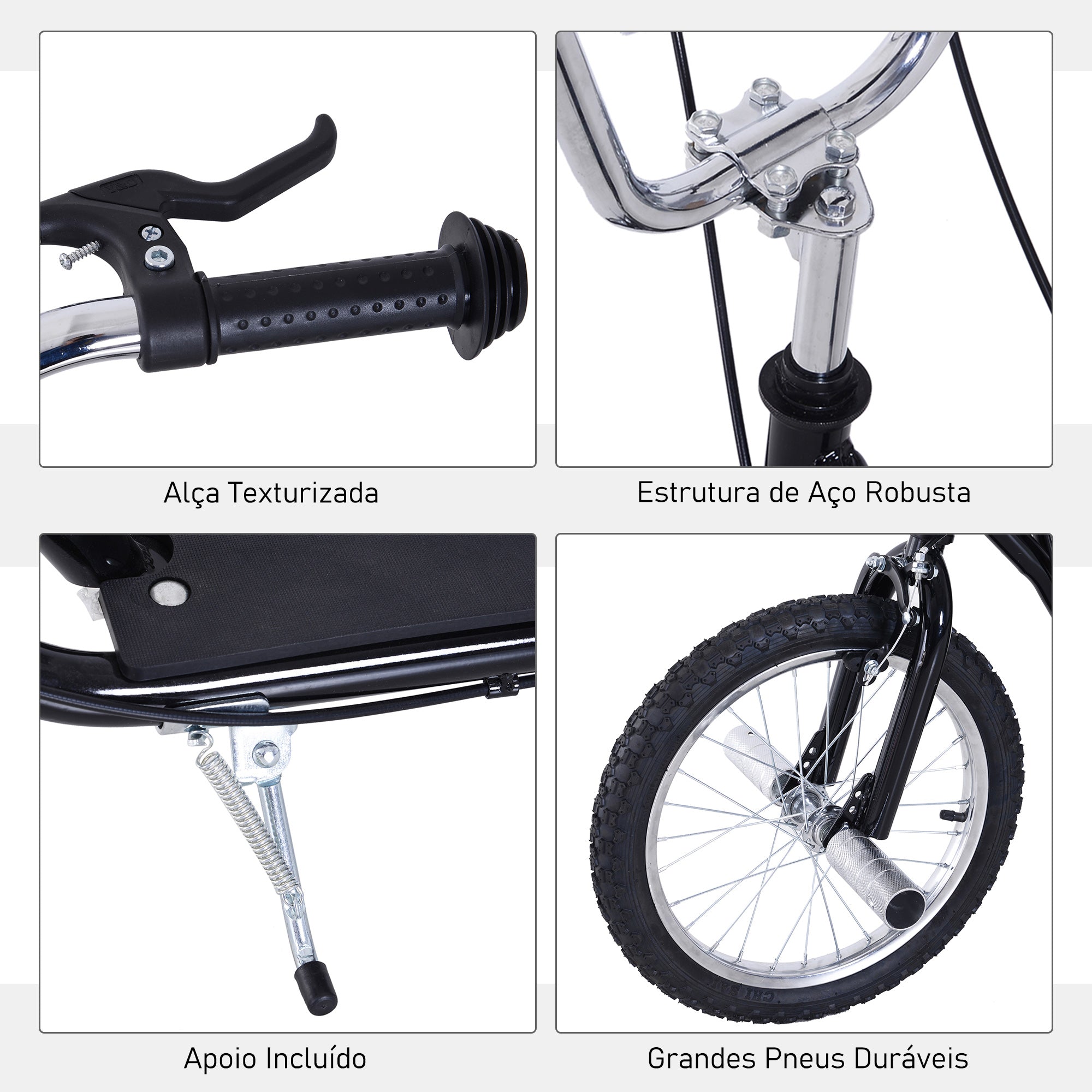 Trotinete com 2 Rodas de 16 Polegadas - Preto, 143x58x92-100 cm