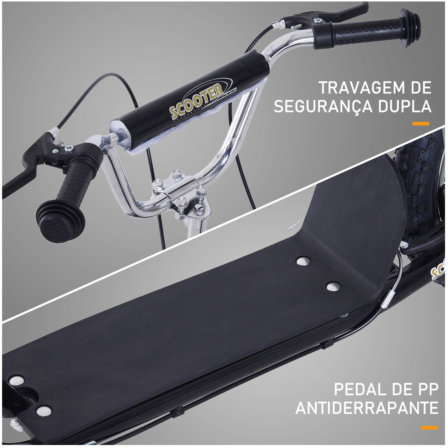 Trotinete com 2 Rodas de 16 Polegadas - Preto, 143x58x92-100 cm