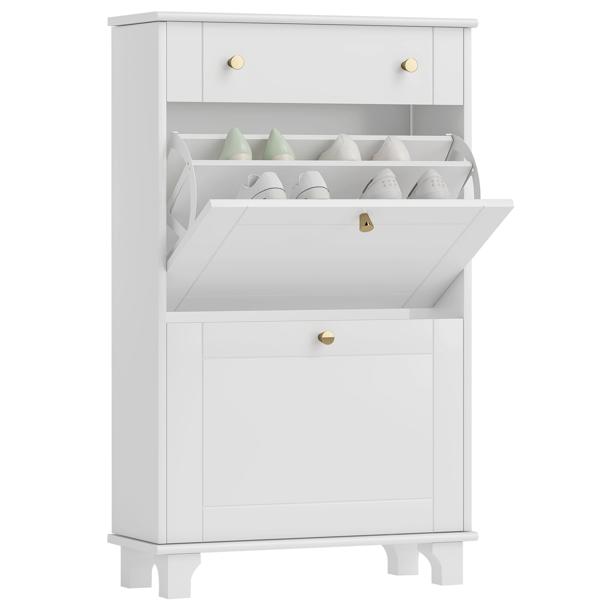 Sapateira Estreita Branca com 2 Portas e 1 Gaveta - 60x23,5x98,5 cm
