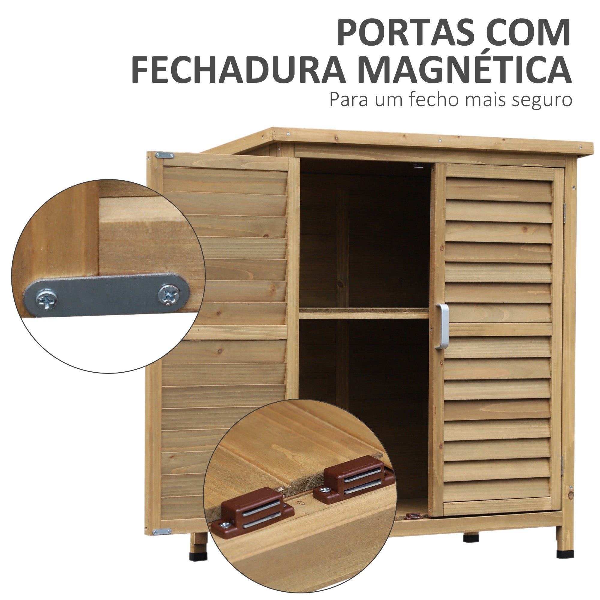 Armário de Jardim de Madeira com 2 Prateleiras Interiores e Teto Inclinado 87x46.5x96.5cm Cor de Madeira Natural
